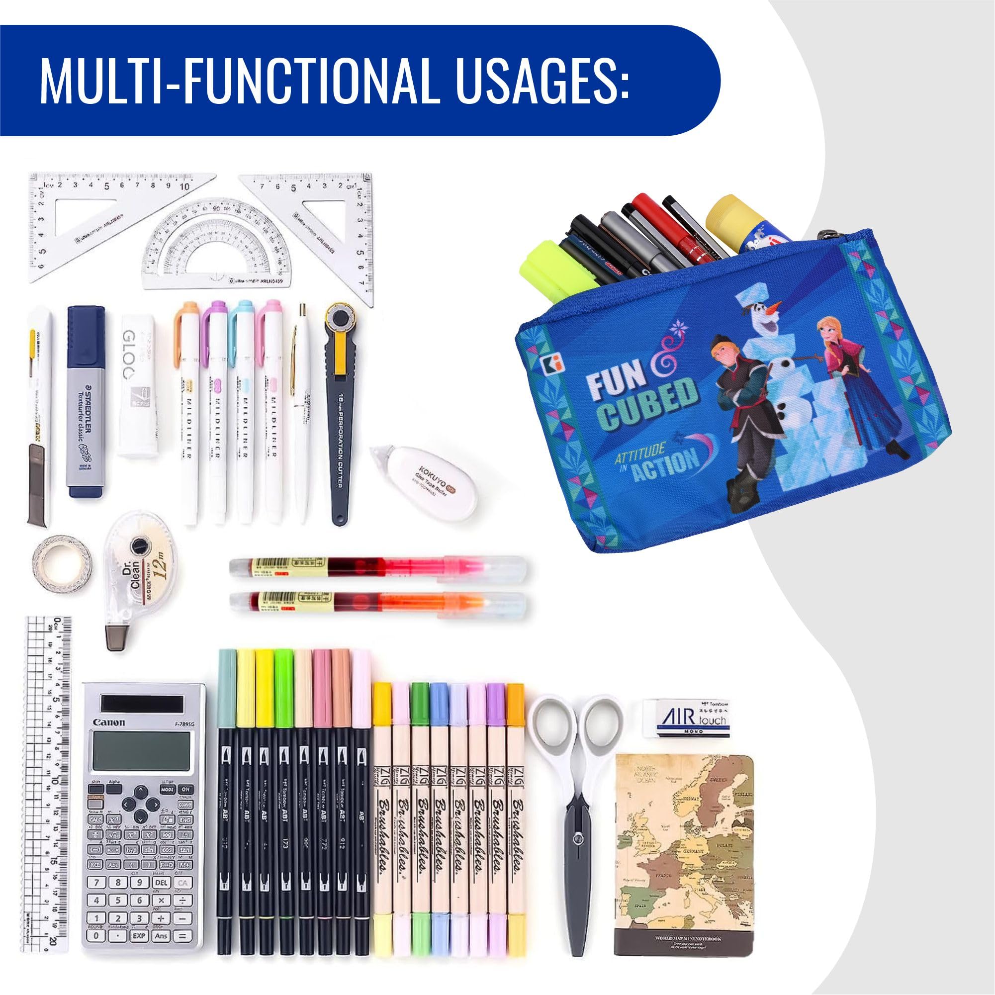 Kuber Industries 4-Pack Square Pencil Pouch for School - Kids Pen & Pencil Organizer Box, Geometry Utility Bag with Disney Design (Blue & Red) - Perfect for Students, Office Supplies & Art Storage