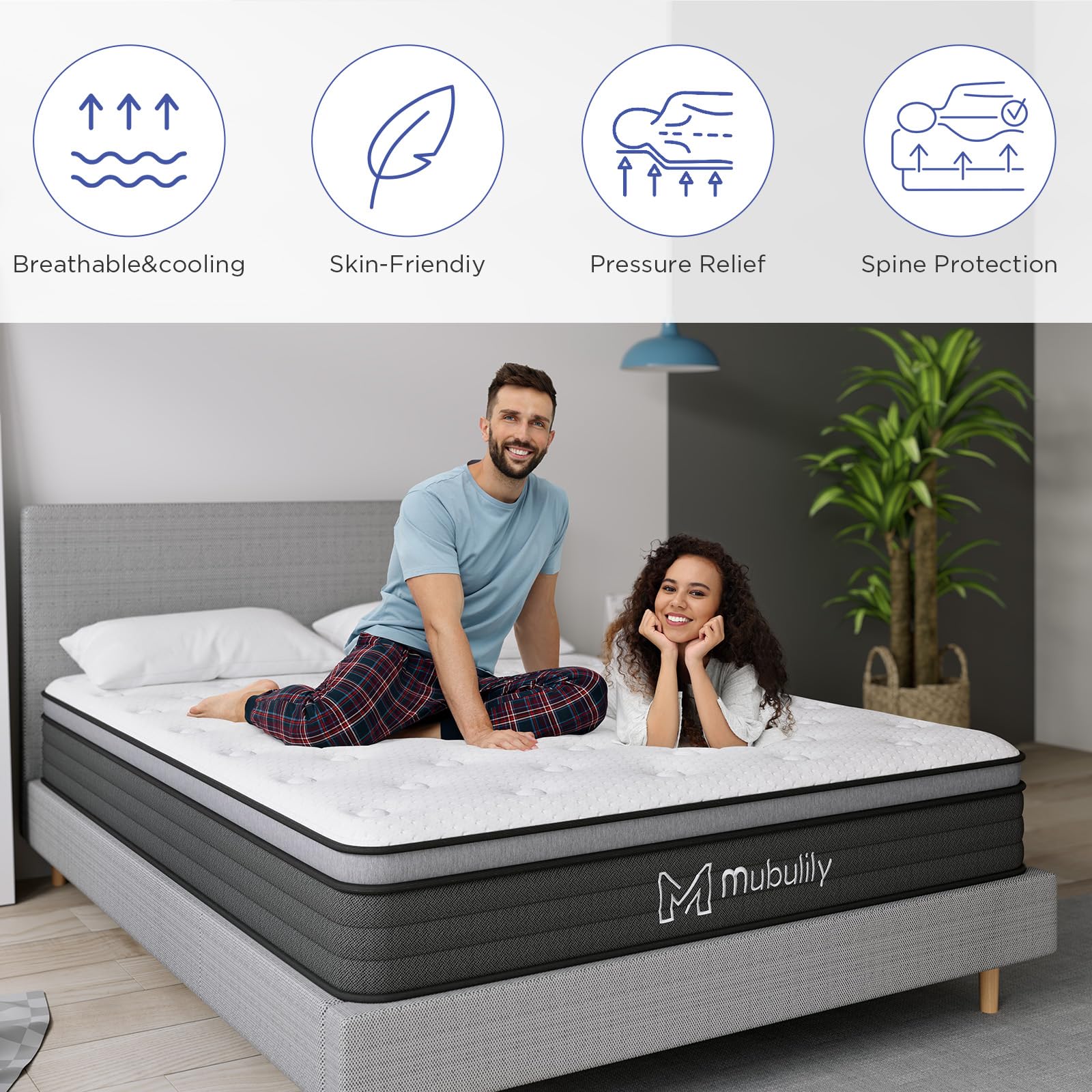 10 Inch Hybrid Queen Mattress in a Box - Gel Memory Foam & Pocket Coils for Pressure Relief & Back Pain - CertiPUR-US Certified - Perfect for Bedrooms, Guest Rooms & Dormitories