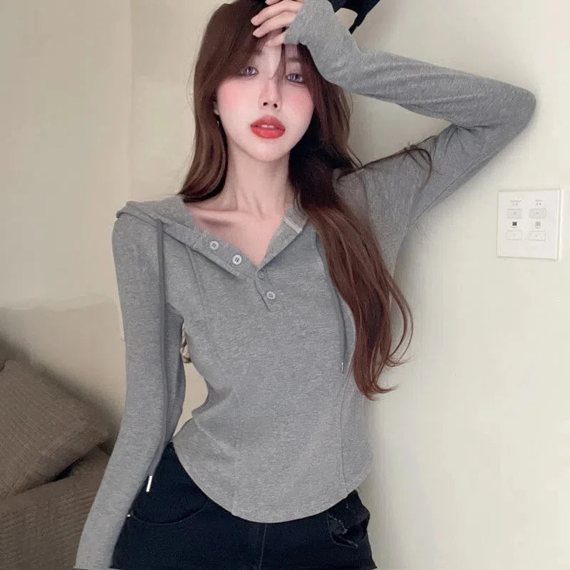 Sexy Black Long Sleeve Crop Top for Women - Korean Style Bandage Tee - Autumn Fashion Solid Kpop T-Shirt | Perfect for Concerts, Streetwear & Casual Outfits