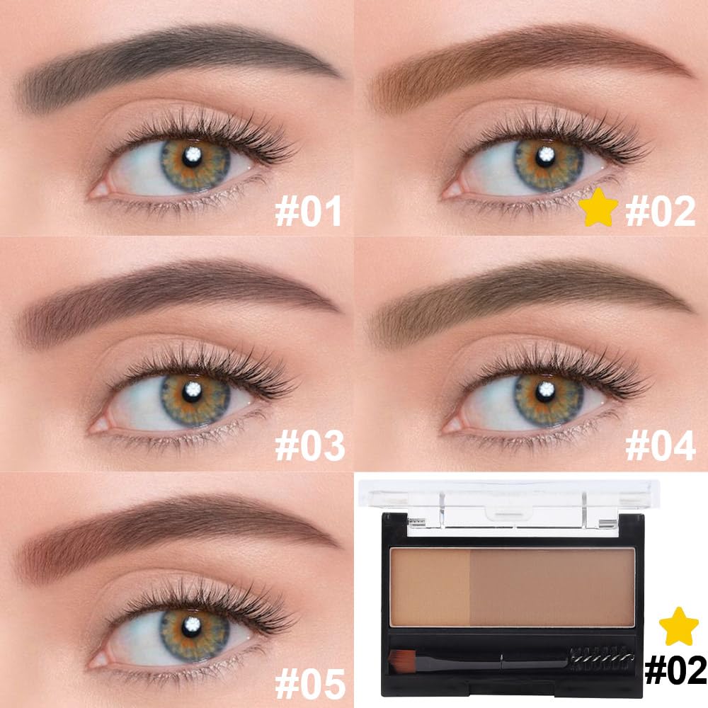 Kaely 2 Color Eyebrow Powder Makeup Kit - Waterproof Brow Contour Palette with Brush & Stencils for Beginners | Natural Brown & Dark Brown Shades | Perfect for Daily Makeup, Salon Use & Travel