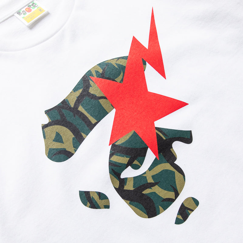 Bathing Ape Trail Camo Ape Face Sta Tee - White/Green Streetwear T-Shirt for Men | Urban Fashion & Casual Wear