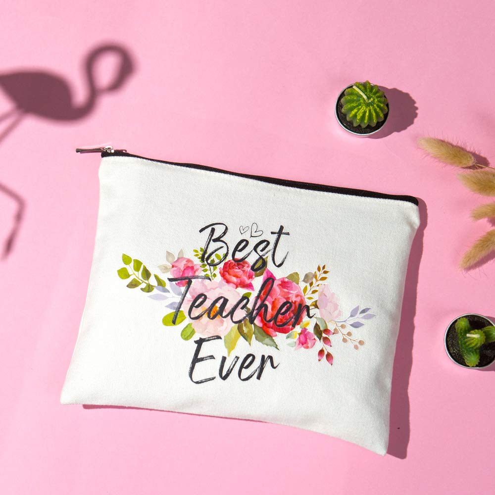 Charmoly Teacher Appreciation Gifts - Best Teacher Ever Makeup Bag Pouch for Women - Perfect for Classroom Essentials, Travel & Daily Use