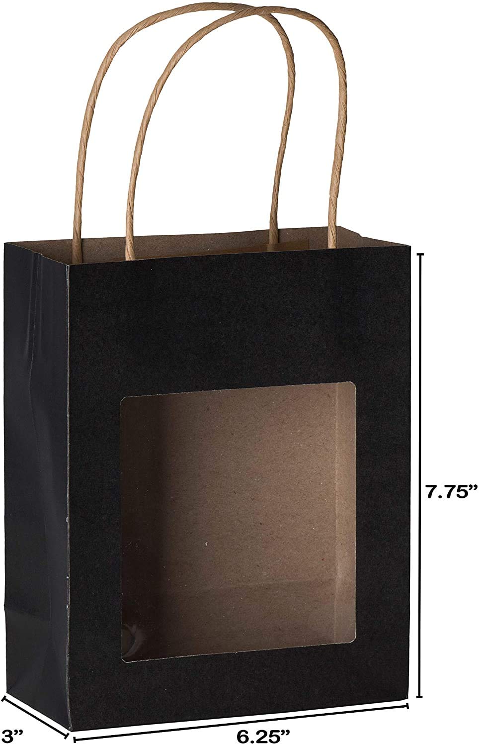 Premium Black Kraft Paper Bags with Handles - 200 Pack Medium Size 7.75