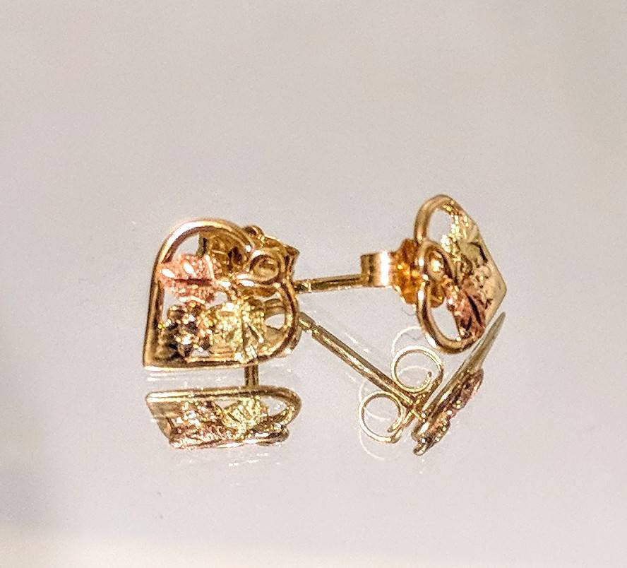 10kt Solid Gold Three-Tone Heart & Leaf Stud Earrings Set (Red & Green Leaves) - Perfect for Valentine's Day Gifts, Anniversary Presents & Everyday Jewelry
