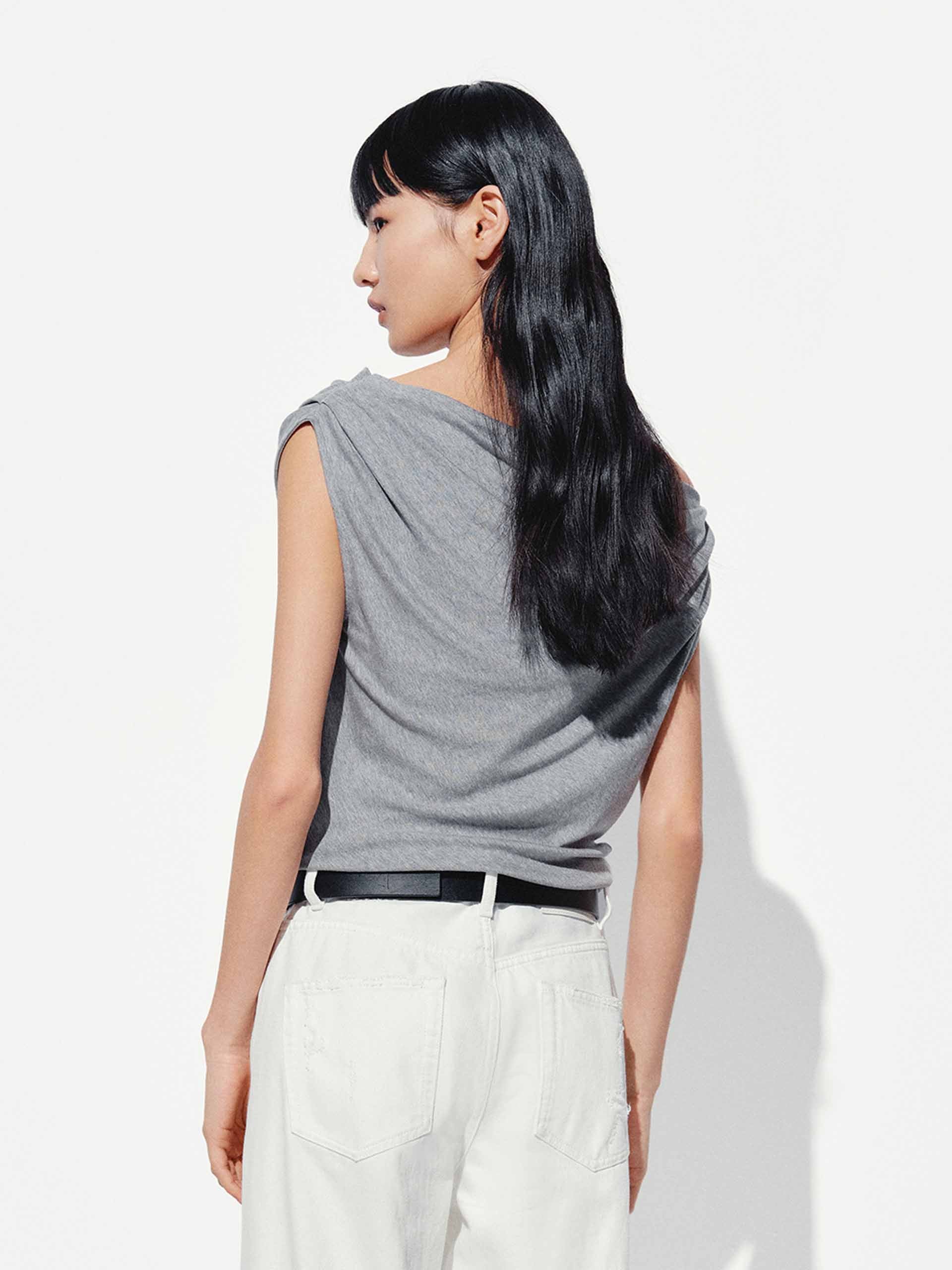 One Shoulder Pleated T-Shirt for Women - Trendy Off-Shoulder Top for Summer, Party, and Casual Wear