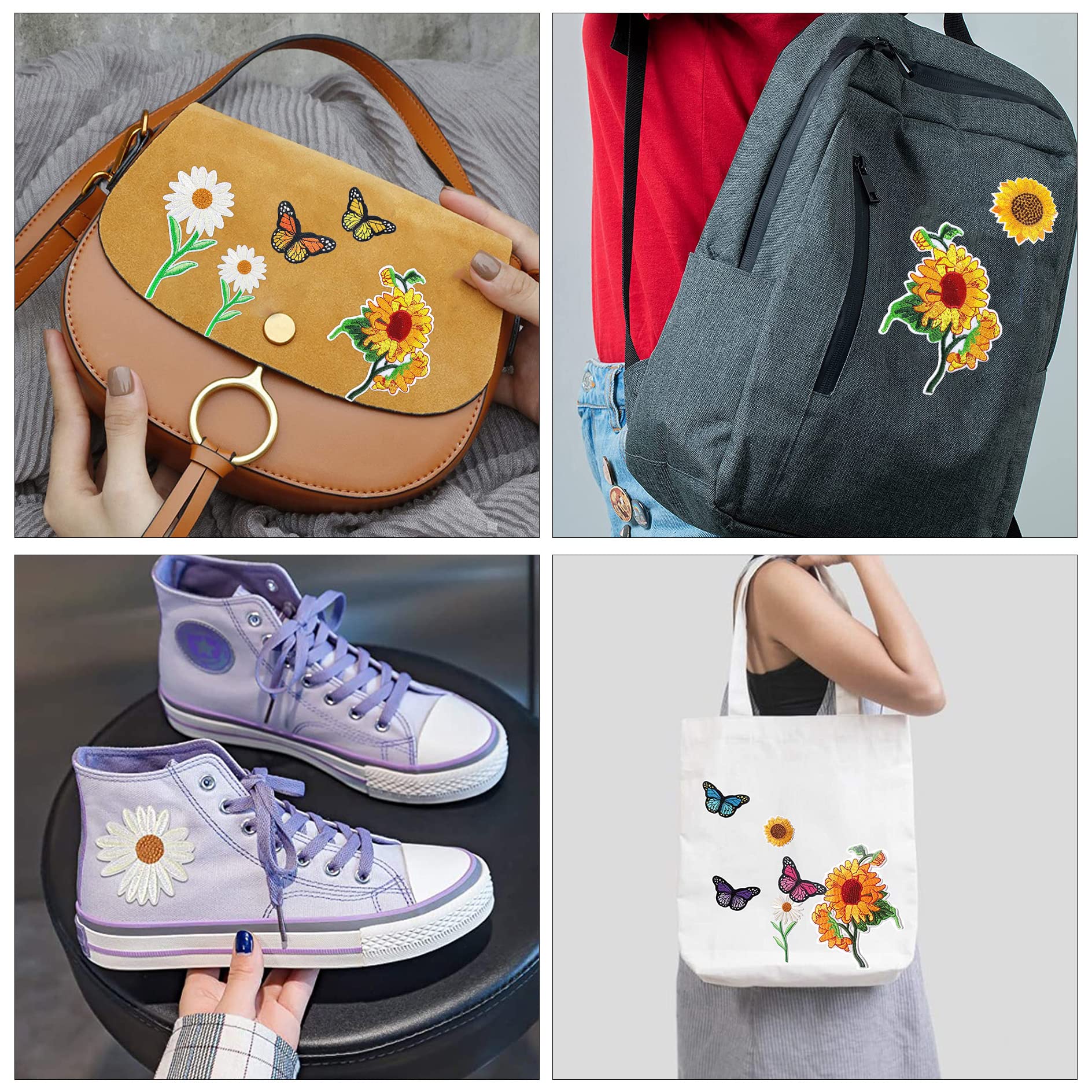 DIY Iron On Patches for Clothing - 35PCS Embroidered Sunflower & Butterfly Patch Set - Cute Sew On Patches for Jeans, Bags, Jackets - Perfect for DIY Crafts, Fashion Upcycling & Personalized Gifts (Ideal for Teens, Kids & Craft Lovers)