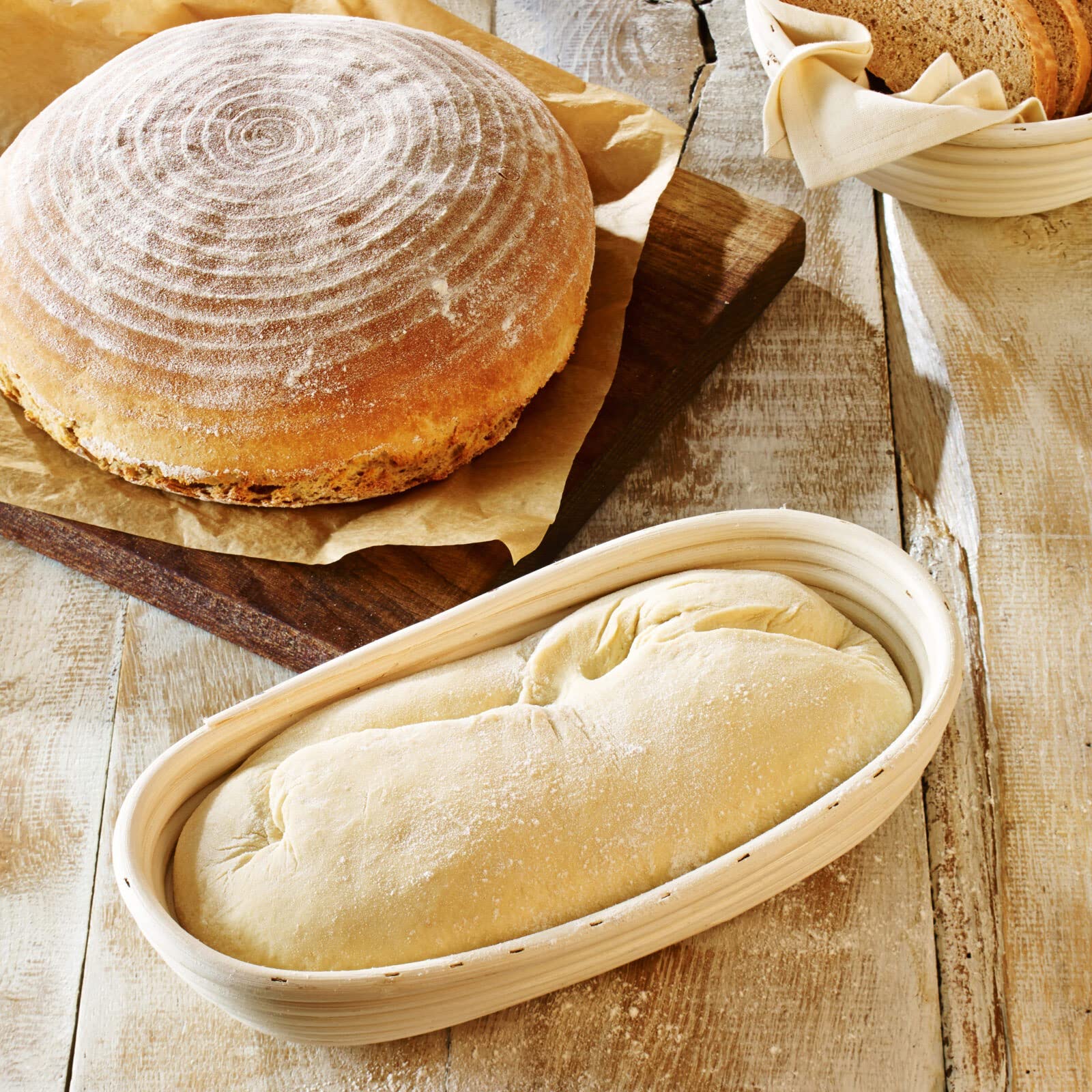 10 Inch Oval Bread Proofing Basket Set of 2 - Professional & Home Sourdough Baking Baskets for Artisan Bread Making - Perfect for Sourdough, Baguettes, and Homemade Bread Baking