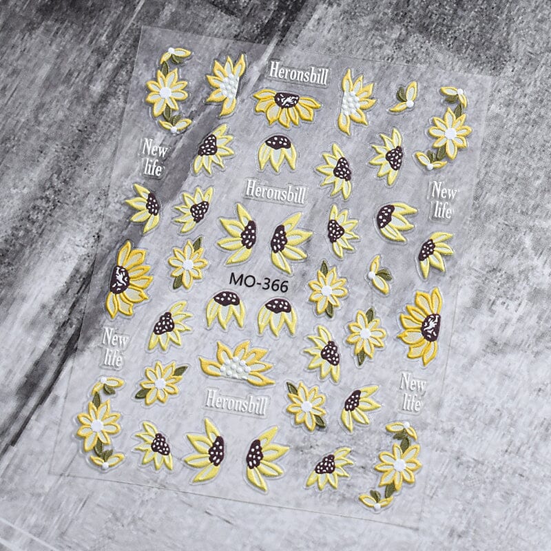 3D Yellow Flowers Embossed Nail Stickers - MO366 for DIY Nail Art, Manicure & Pedicure Decoration - Perfect for Parties, Weddings & Special Occasions