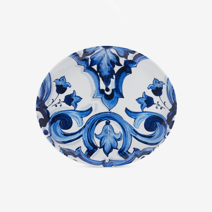 Dolce & Gabbana Casa Blue Mediterraneo Fiore Oval Serving Plate - Elegant Italian Ceramic Appetizer Dish for Entertaining, Dinner Parties & Home Decor