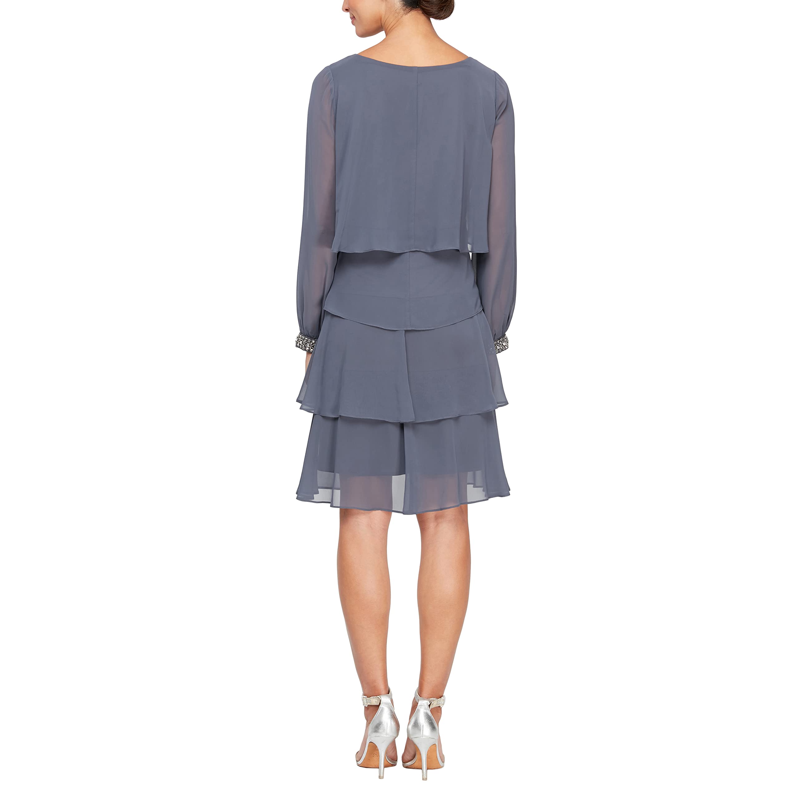 Elegant Long Sleeve Chiffon Cocktail Dress for Women - Wedding Guest & Mother of Bride Outfit (Petite/Regular Sizes) | Perfect for Formal Events, Parties & Special Occasions