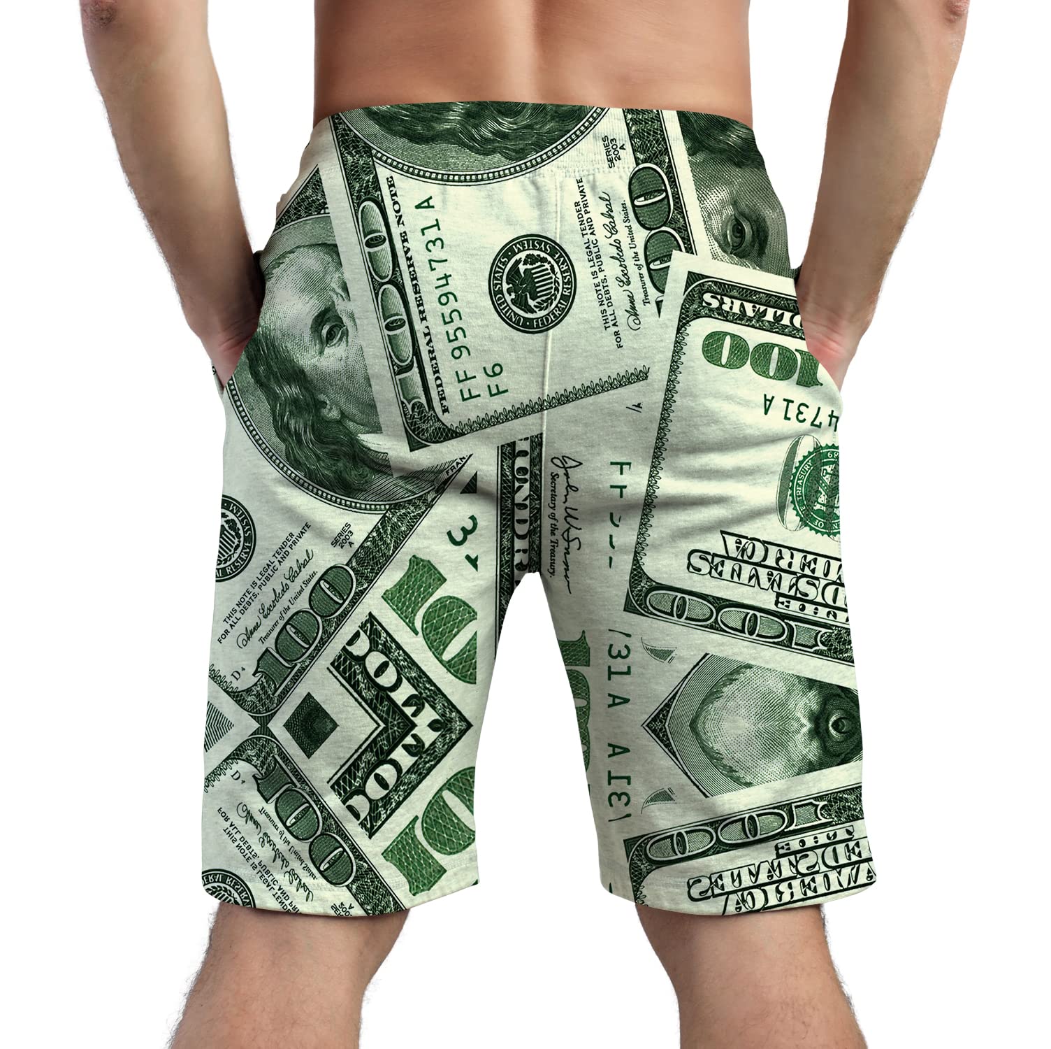 American Dollar Print Men's Summer Beach Shorts - Quick Dry Athletic Swim Trunks for Swimming, Surfing, and Outdoor Activities