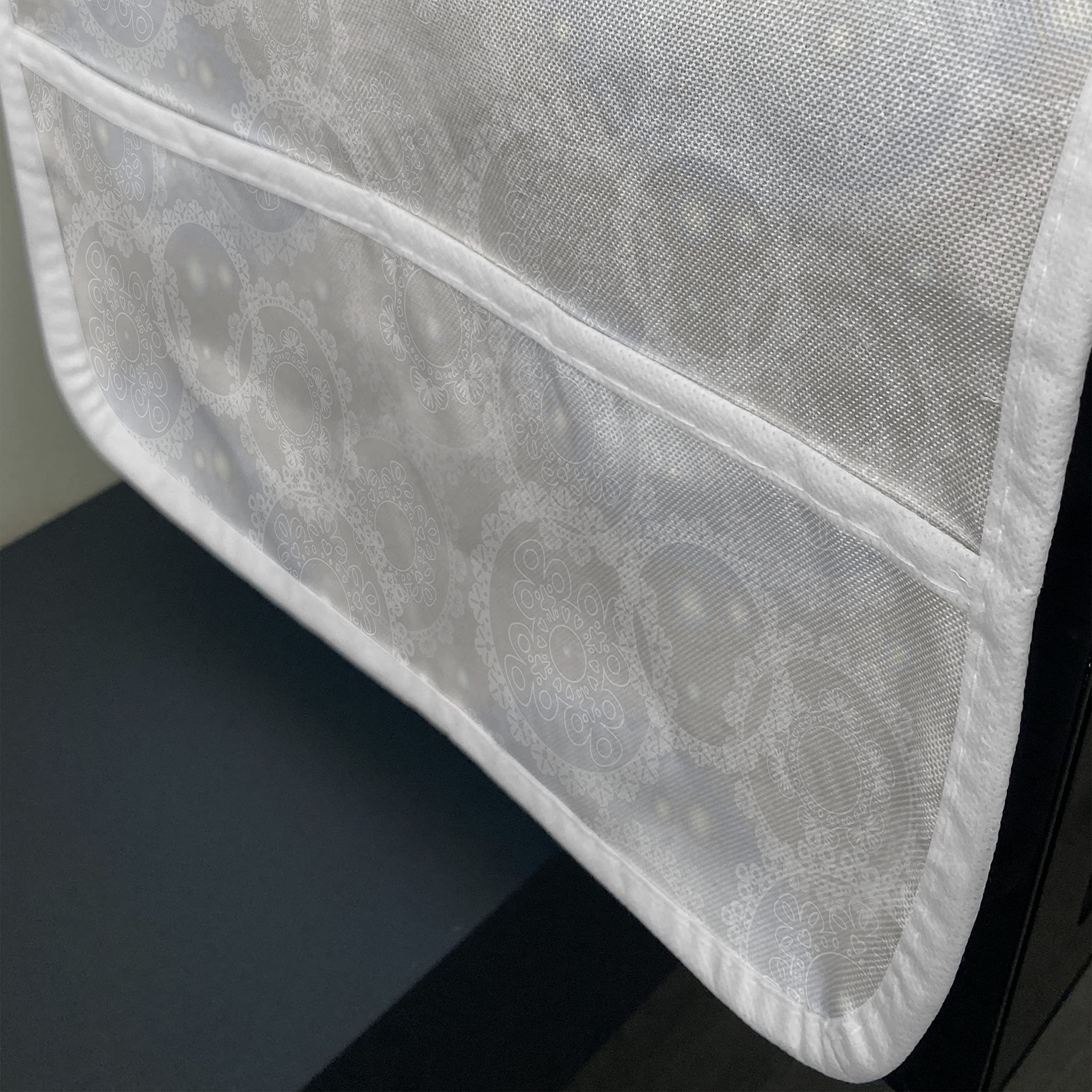 Ambesonne Pearls Microwave Cover - Elegant Lace Doily Pattern, Waterproof Kitchen Organizer with Pockets, 36