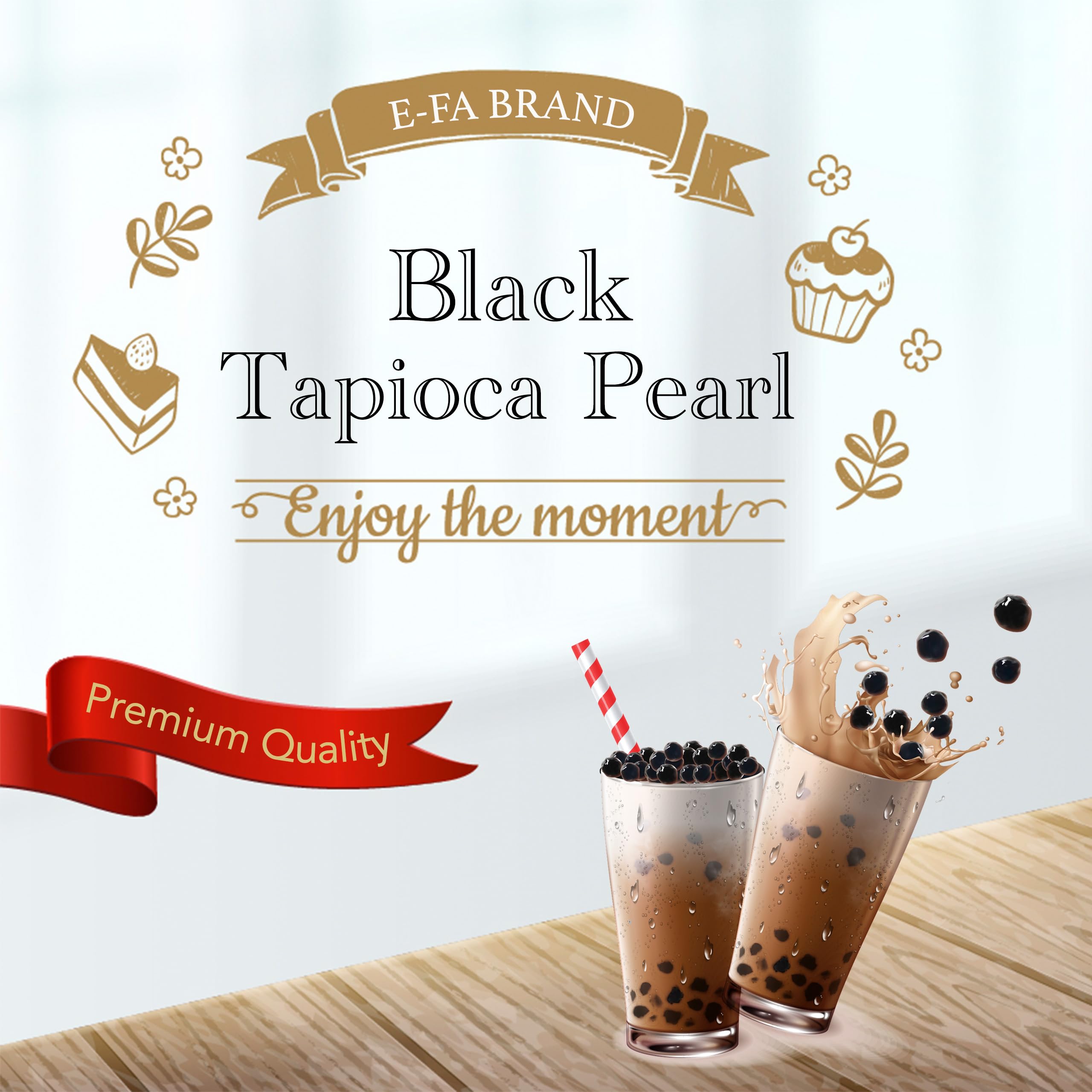 E-FA BRAND Boba Black Tapioca Pearls for Bubble Tea - Ready in 3-5 Minutes (Microwave or Stovetop) - 2.2 LB Pack of 2 - Perfect for Homemade Bubble Tea, Milk Tea, Desserts & Party Snacks