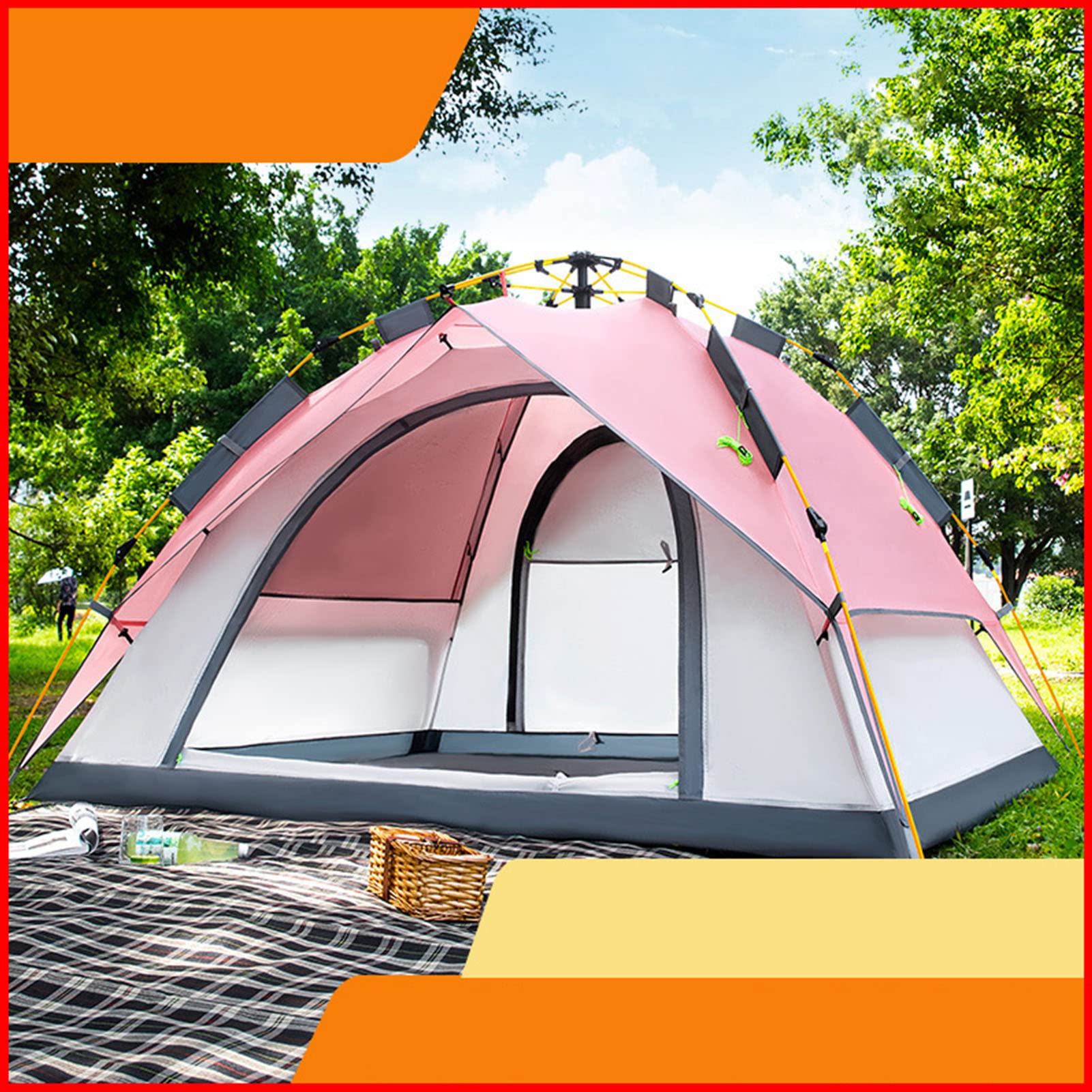 Oxford Cloth Camping Tent - Automatic Pop Up Backpacking Tent with Waterproof & Lightweight Double Layer Design for Outdoor Adventures, Family Camping Trips, Picnics and Gatherings - Perfect for Hiking, Beach Outings and Backyard Camping