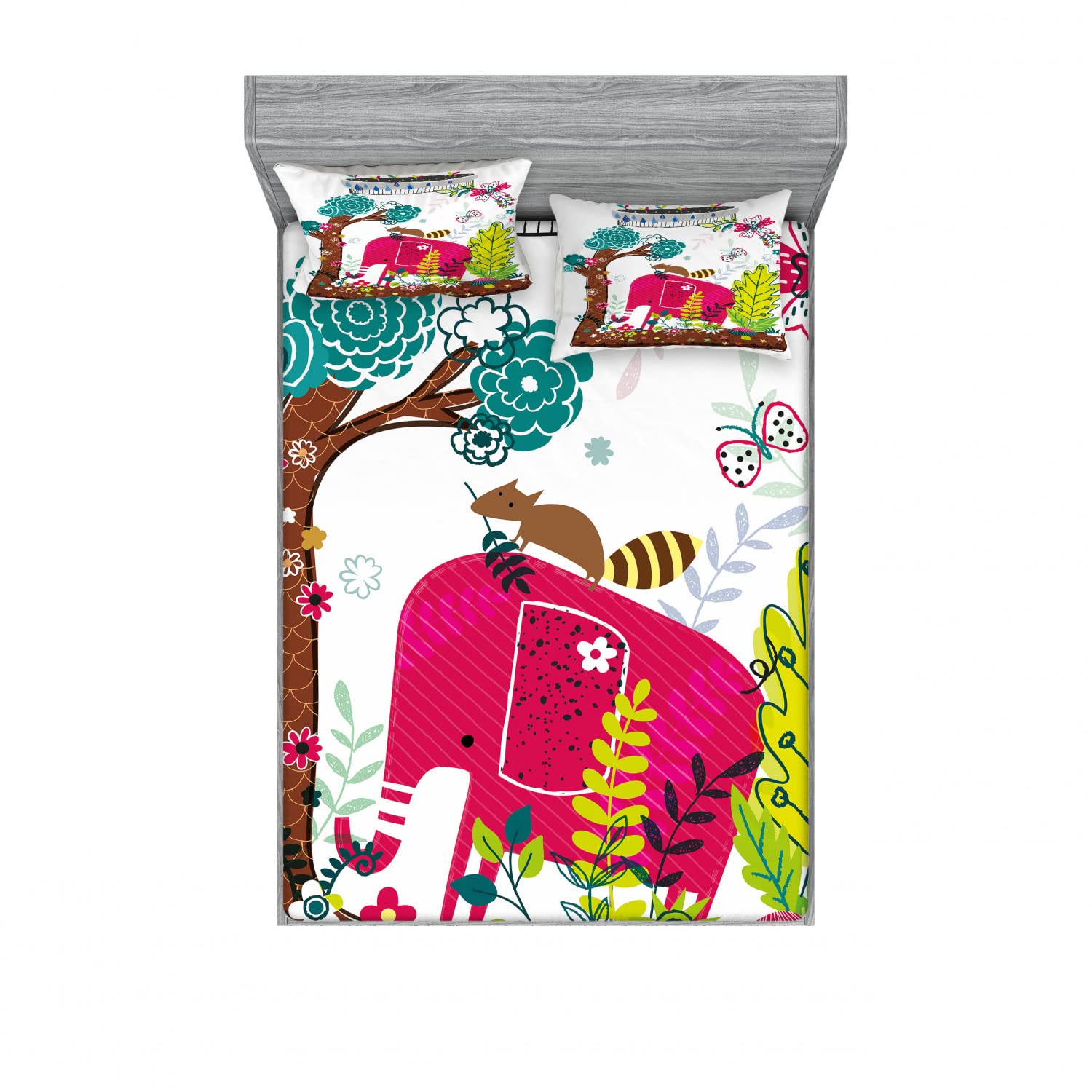 Ambesonne 2-Piece King Size Fitted Sheet Set with 4 Pillow Shams - Jungle Animal Print Bedding Collection, Soft Microfiber Sheets for Comfortable Sleep, Perfect for Kids' Rooms, Guest Bedrooms & Wildlife Themed Decor