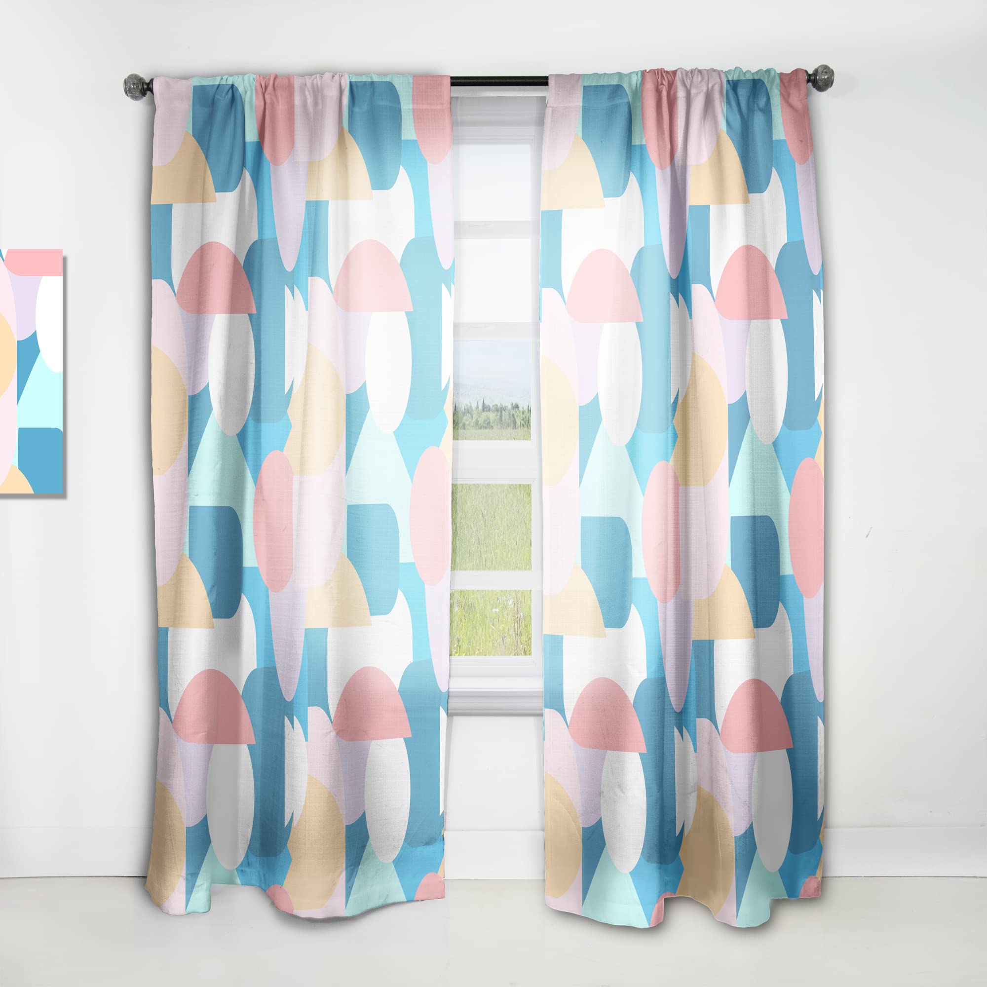 DesignQ Retro Geometric Abstract Pattern II Thermal Insulated Curtains - Single Panel 52x84 - Blackout Drapes for Bedroom & Living Room - Perfect for Home Decor & Light Control