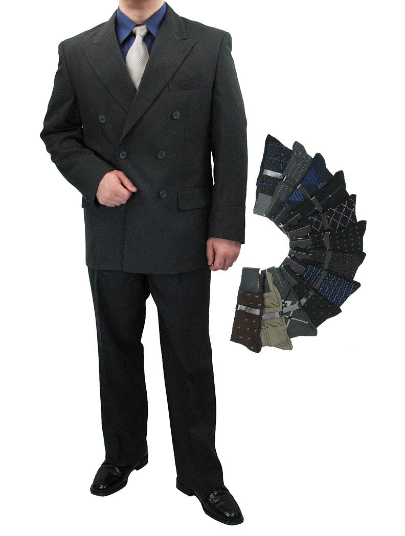 Premium Sharp Hand Tailored 2-Piece Men's Double Breasted Suit Set with Matching Socks | Formal Business Attire for Weddings, Interviews & Special Occasions