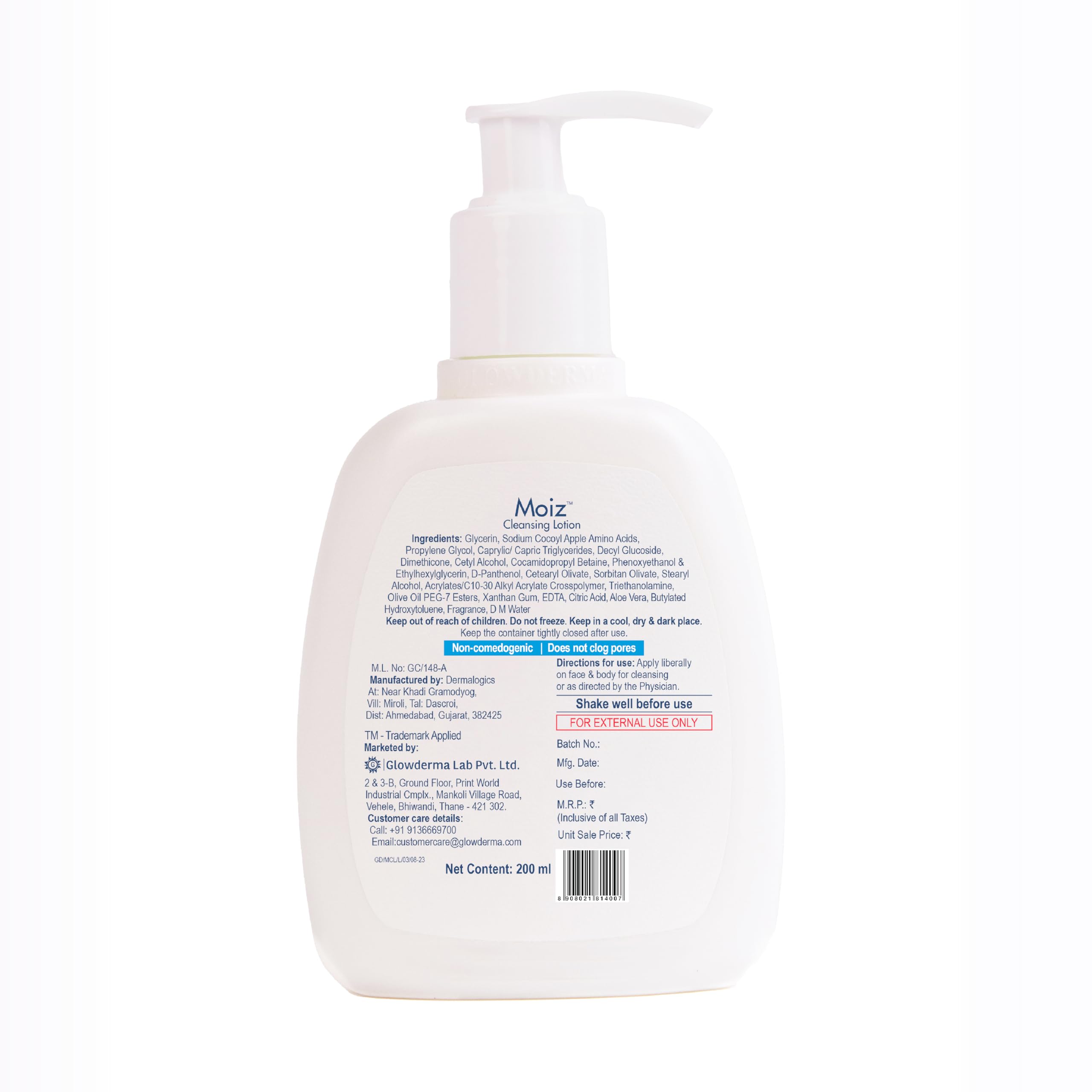 Moiz Gentle Cleansing Lotion for Face & Body - Sensitive Skin Care with Aloe Vera & Pro-Vitamin B5 | pH 5.6 Balanced | Soap, Paraben & Sulfate Free | 200ml | Perfect for Daily Cleansing & Post-Workout Refreshment