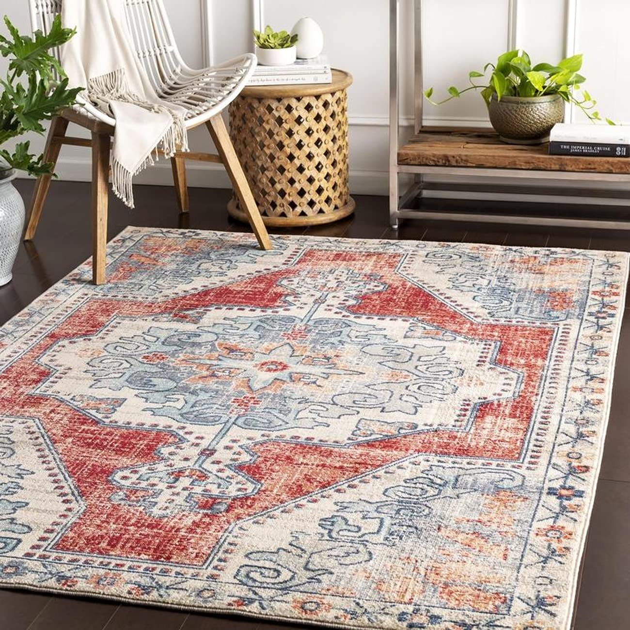 Mark&Day 8x10 Henry Traditional Bright Red Area Rug - Non-Slip Red Black Carpet for Living Room, Bedroom, Kitchen - 7'10