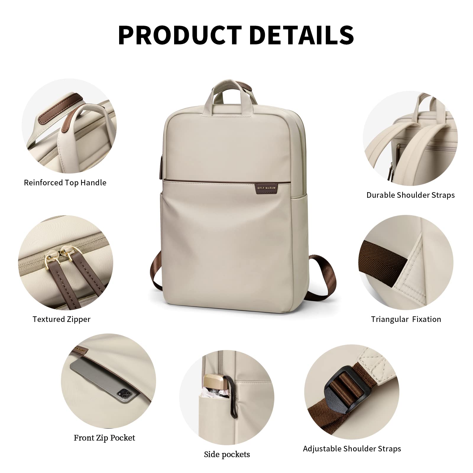 Anti-Theft Slim Travel Laptop Backpack for Women - Durable 15.6 Inch Business Computer Bag, College Bookbag - Perfect for Work, Commuting & Airplane Travel (Apricot)