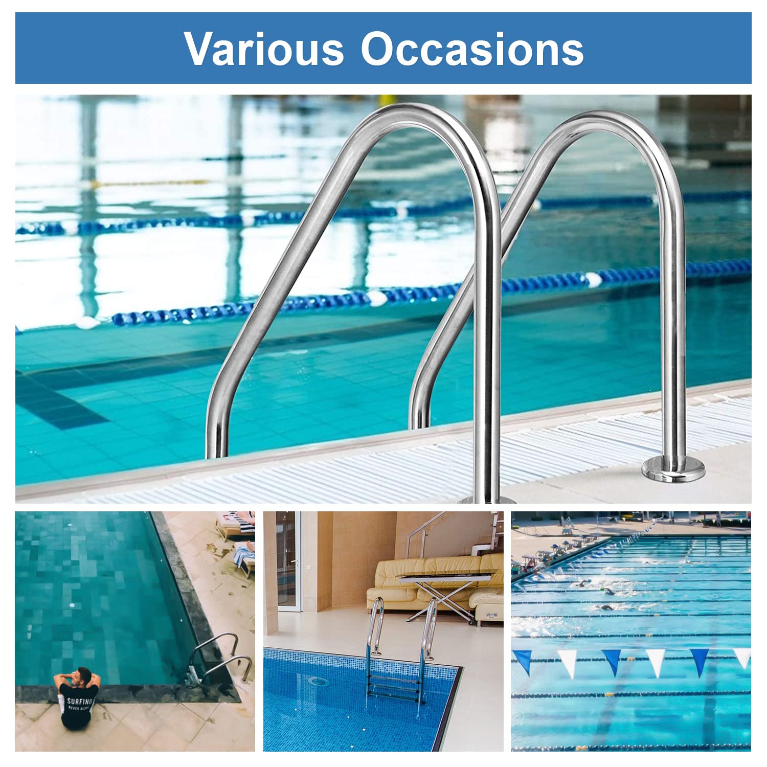YUEWO Stainless Steel Above Ground Pool Ladder - 3 Step with Non-Slip Handrail for In-Ground & Above Ground Pools | Durable Safety Ladder for Easy Pool Entry & Exit | Perfect for Backyard, Residential & Commercial Swimming Pools