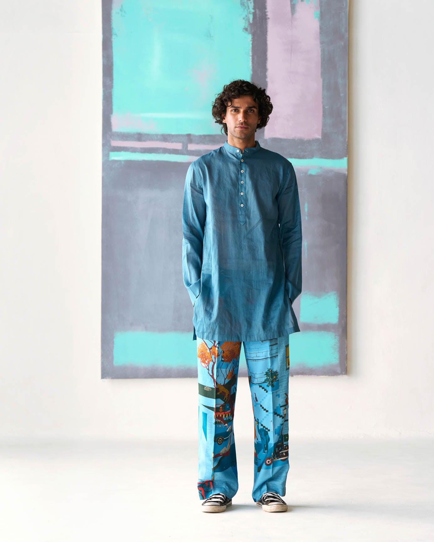 Chhote Miyan Men's Kurta - Soft Voile Linen Blend in Dusty Blue | Traditional Indian Ethnic Wear for Festivals & Weddings