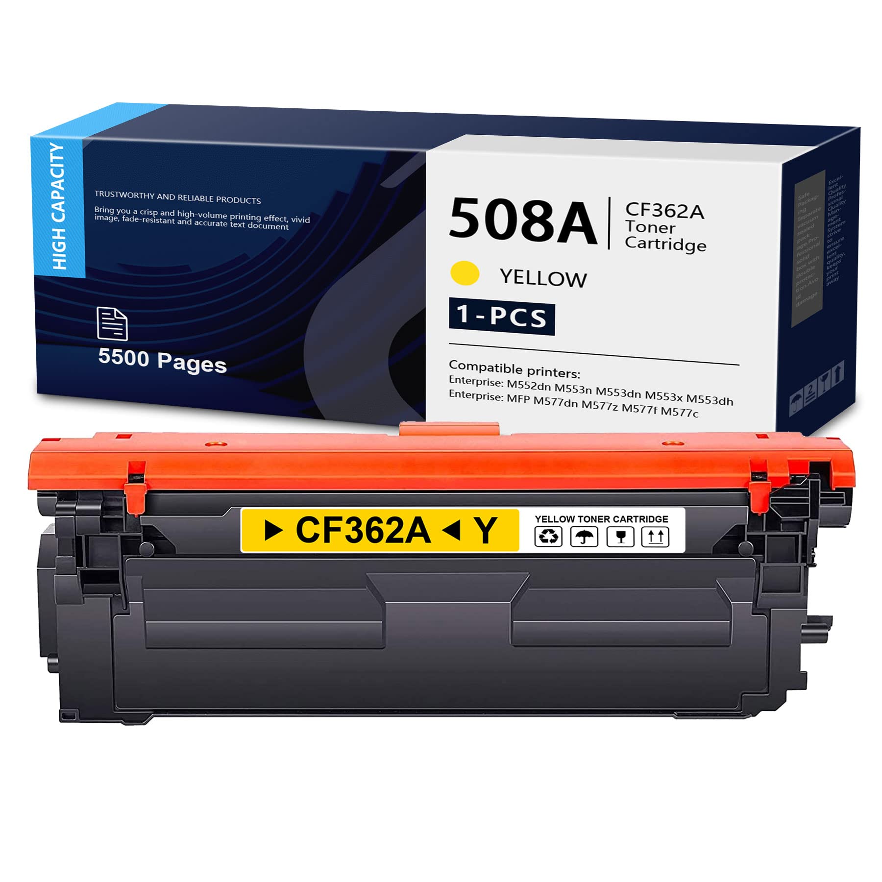DOPHEN 508A Yellow Toner Cartridge (1 Pack) - Compatible Replacement for HP CF362A, 508A | Works with HP M552dn, M553n, M553dn, M553x, M553dh, M577 Series Printers | Ideal for Office Printing, Document Reproduction & High-Volume Business Use