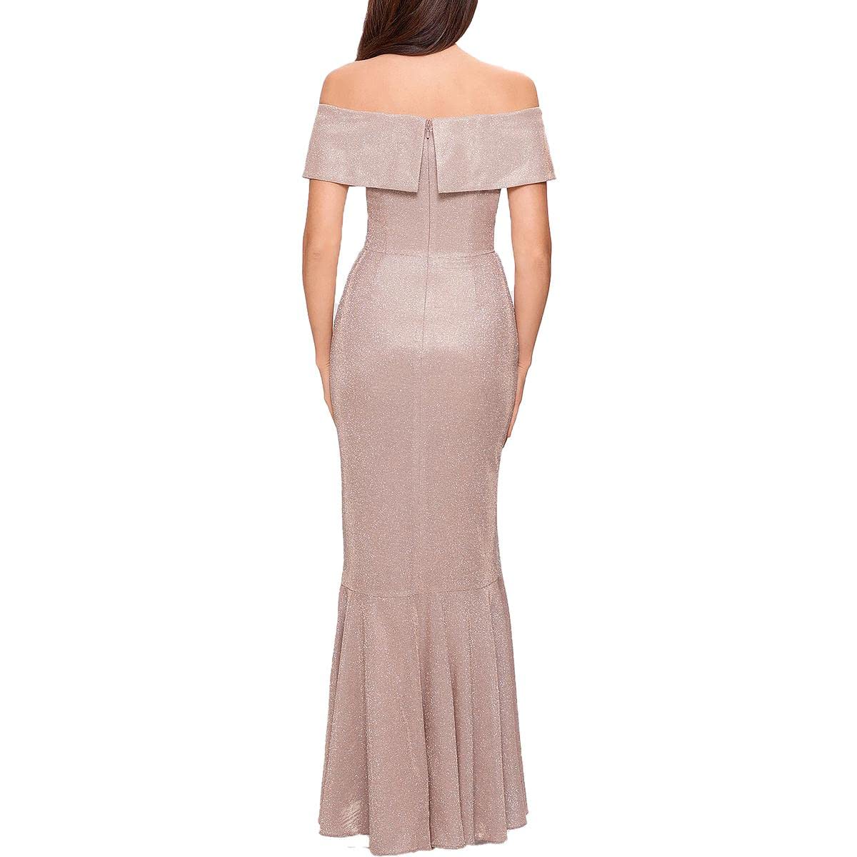 Betsy & Adam Women's Metallic Cascade Ruffle Evening Gown - Elegant Formal Dress for Prom, Wedding & Special Occasions