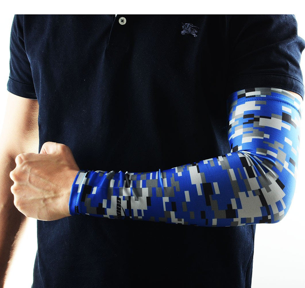 Digital Camo Blue Anti-Slip Arm Sleeves for Sports & Outdoor Activities - UV Protection & Compression Support for Running, Cycling, Basketball & Workouts