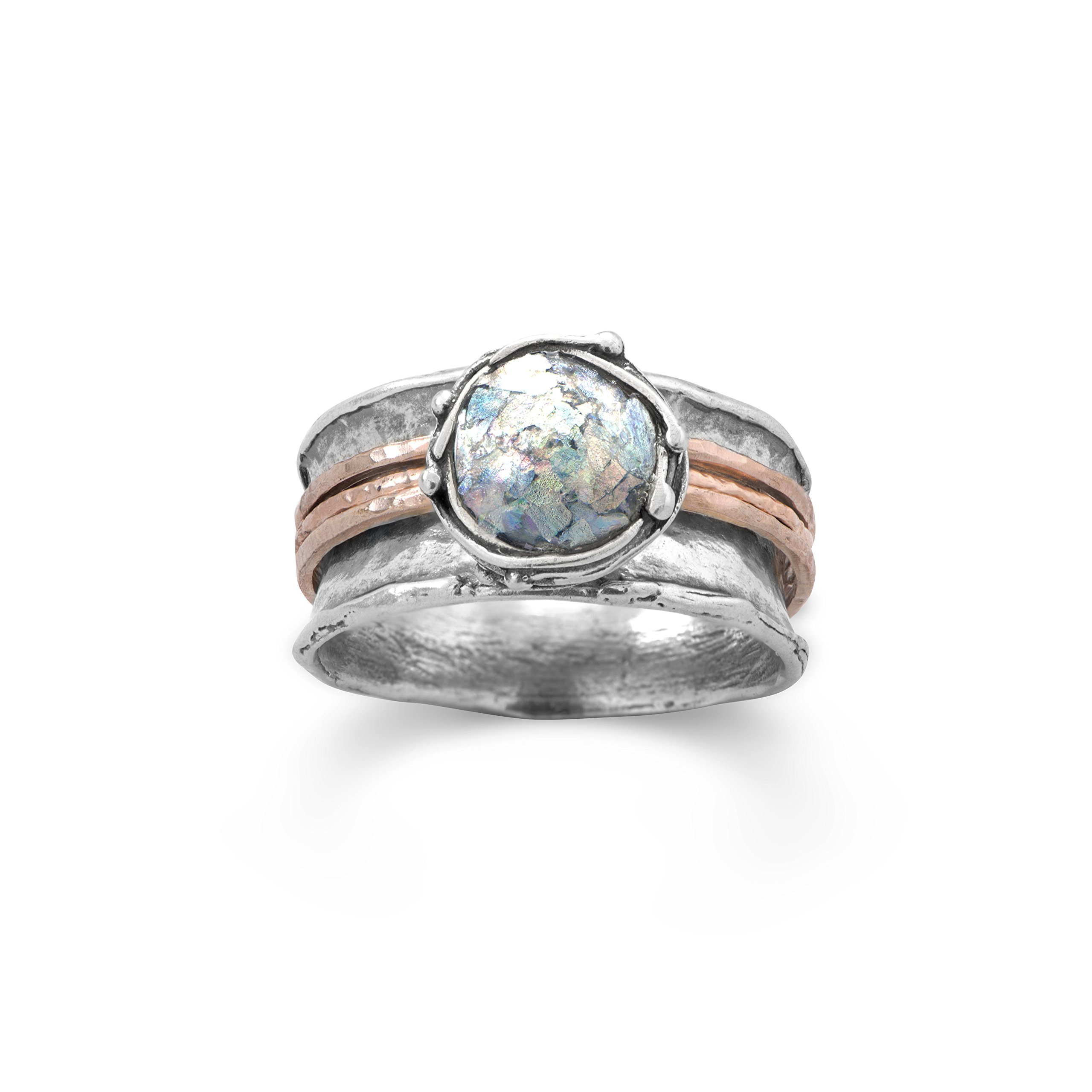 Ancient Roman Glass Ring - Round Rose Gold Plated Sterling Silver Band for Women - Perfect for Weddings, Anniversaries & Special Occasions