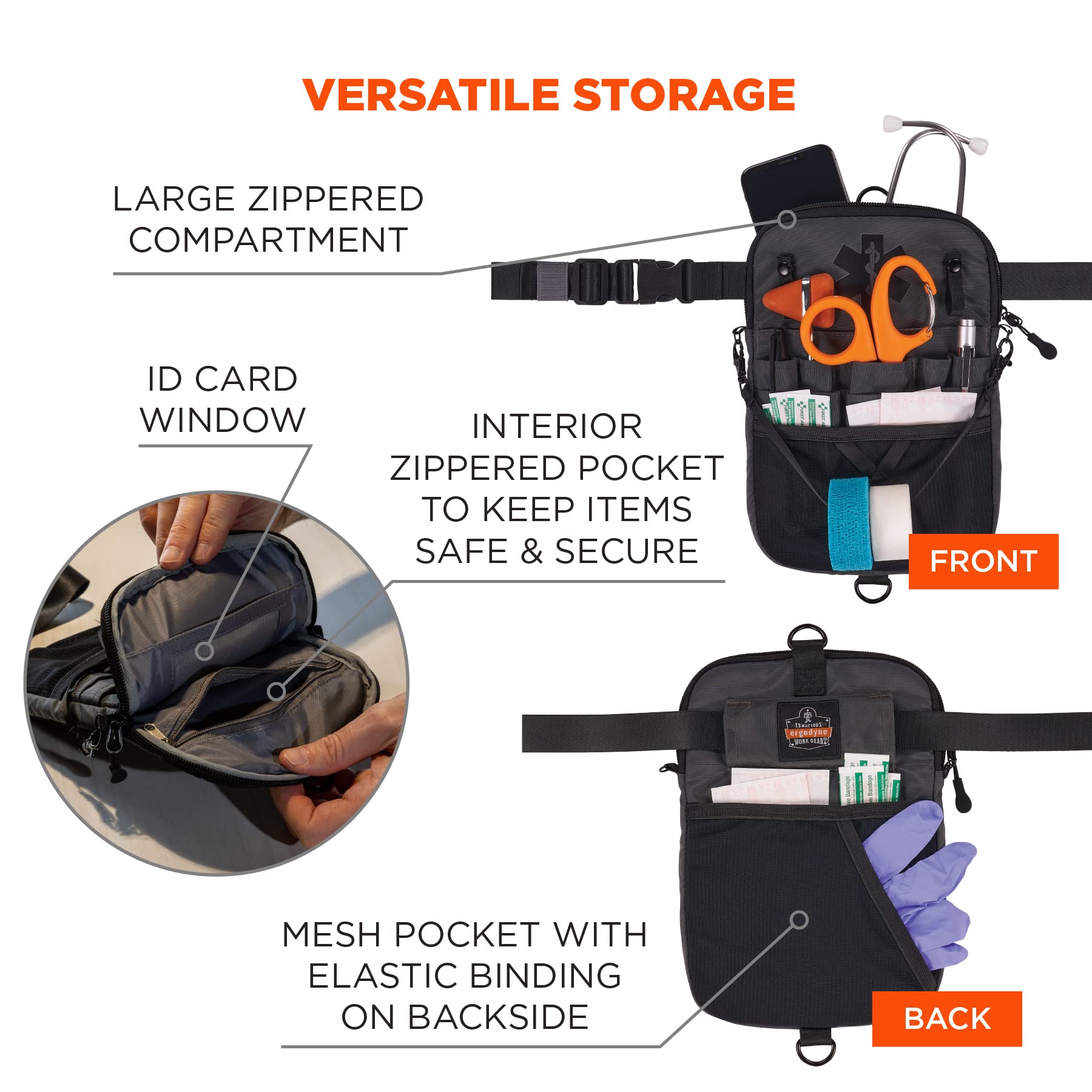 Ergodyne Arsenal 5717 Convertible Nurse Fanny Pack - Adjustable Waist Bag for Medical Supplies, Tape Holder & Portable Gear Organizer - Perfect for Healthcare Workers, EMTs & First Responders