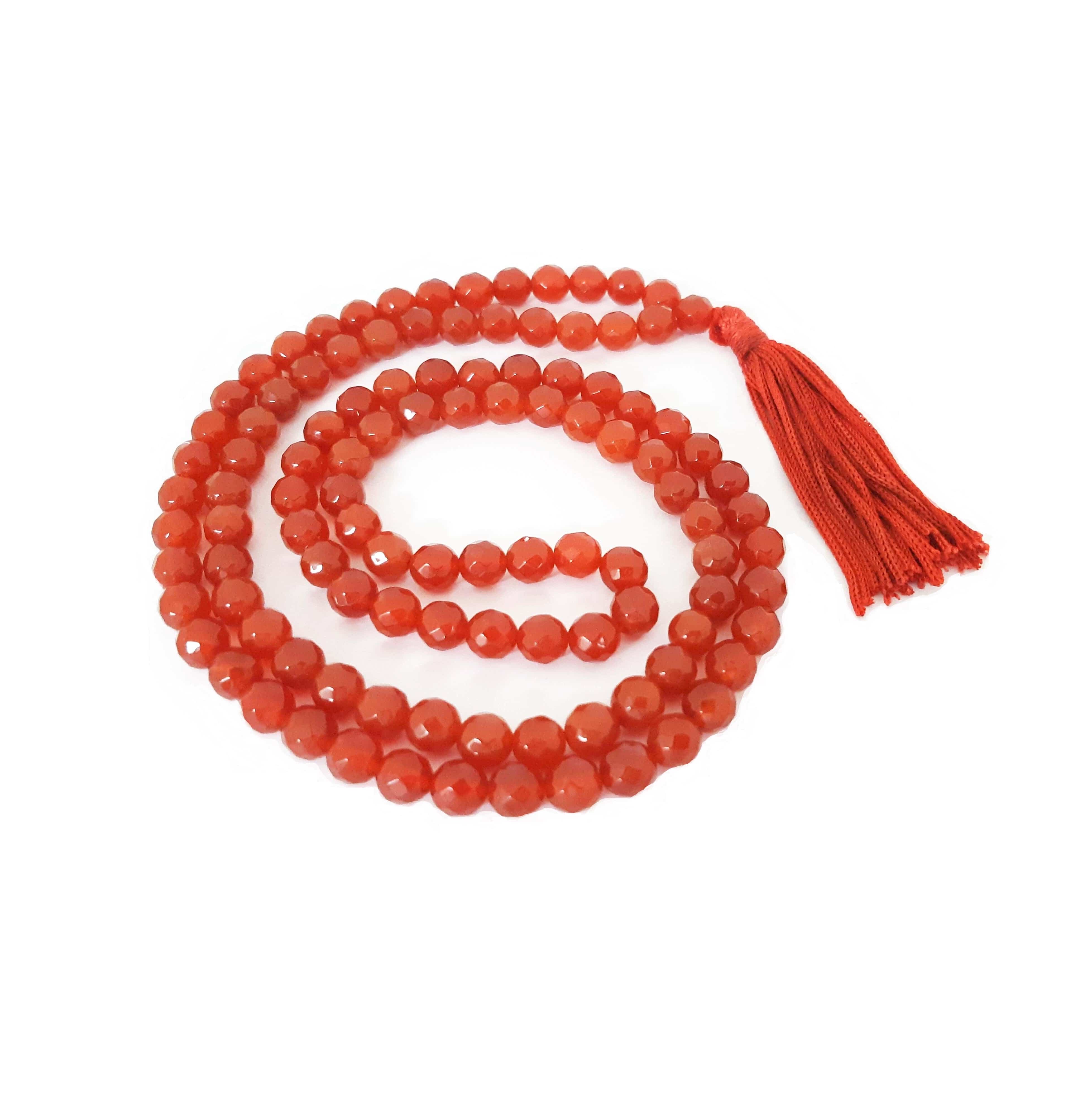 Natural Carnelian Faceted Mala Beads - 108 Healing Stones for Meditation, Yoga & Spiritual Practice | Handmade Gemstone Bracelet for Positive Energy & Stress Relief