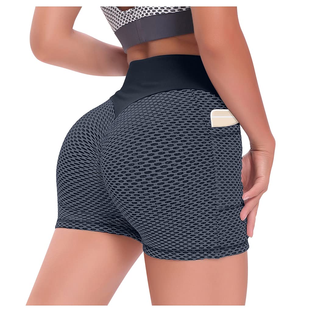 NokHom Women's High Waisted Scrunch Butt Lifting Leggings Shorts with Pockets - Tummy Control Workout Running Yoga Shorts for Gym, Fitness & Everyday Wear