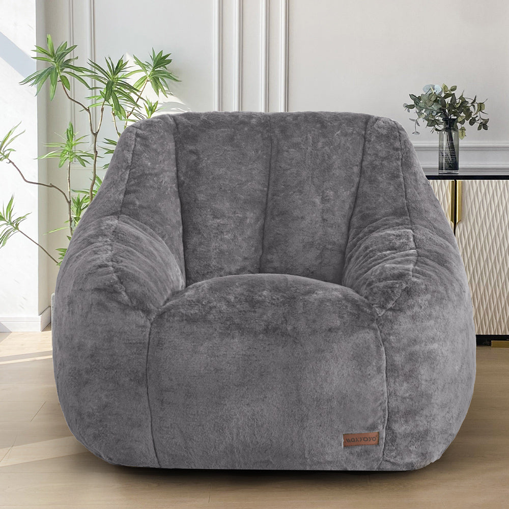 MAXYOYO Faux Fur Bean Bag Chair with High Backrest - Grey, Oversized Comfortable Lounge Chair for Living Room, Bedroom, Dorm, or Game Room - Perfect for Relaxing, Reading, and Gaming