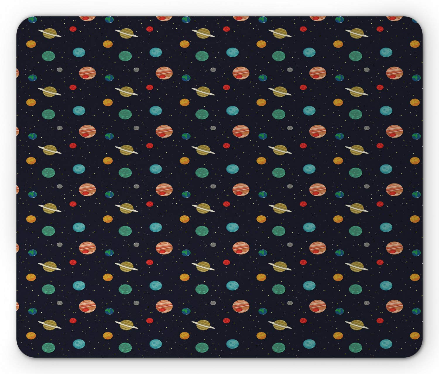 Ambesonne Galaxy Mouse Pad - Non-Slip Rubber Gaming Mousepad with Cartoon Planets & Stars Design, Standard Size Rectangle Desk Mat for Office & Home Computer Setup | Perfect for Gamers & Workstations