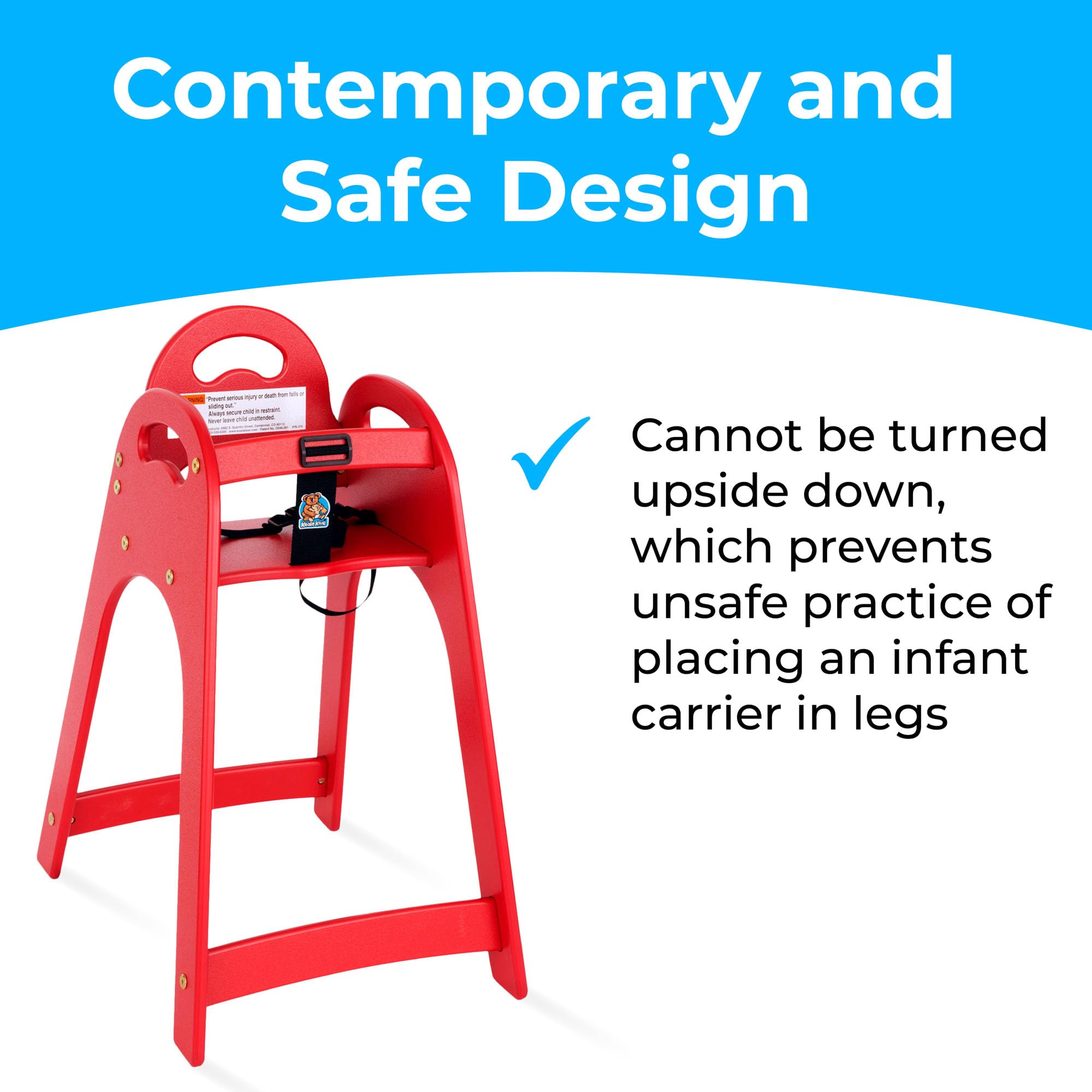 Koala Kare KB105-03 Designer High Chair for Babies & Toddlers - Red, Adjustable Height, Easy to Clean - Perfect for Home, Restaurant & Daycare Use