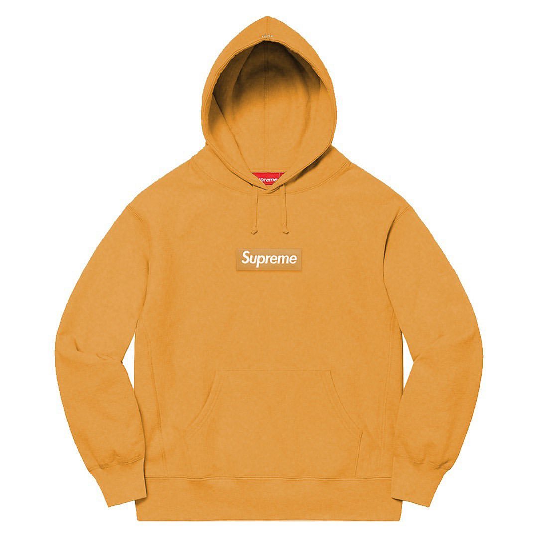 Supreme Box Logo Hooded Sweatshirt - Mustard Yellow Pullover Hoodie for Men & Women | Streetwear Fashion, Casual Wear, Urban Style