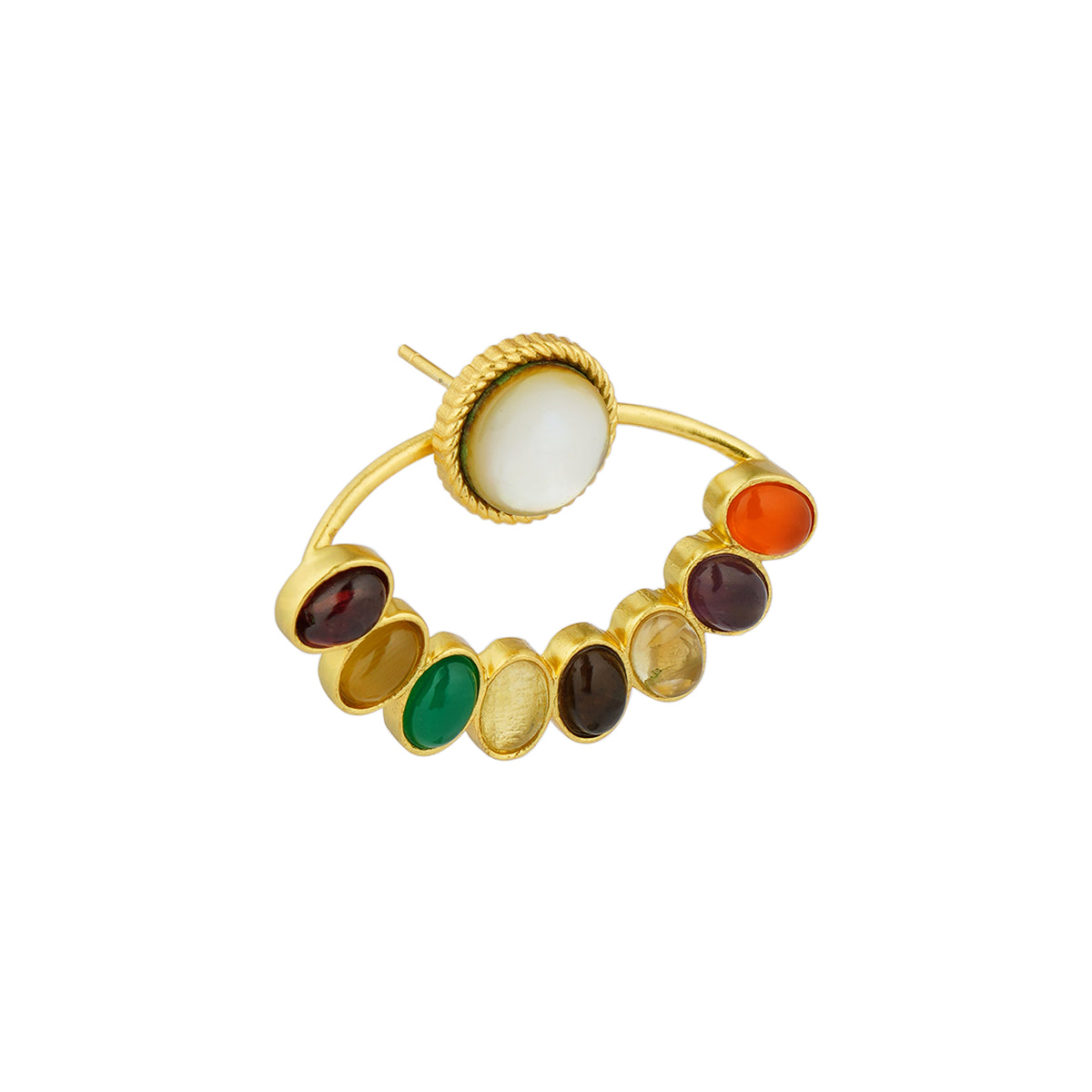 Navratna Stud Earrings for Women - 9 Gemstone Sterling Silver Earrings for Daily Wear & Spiritual Healing | Perfect for Meditation, Yoga & Festive Occasions