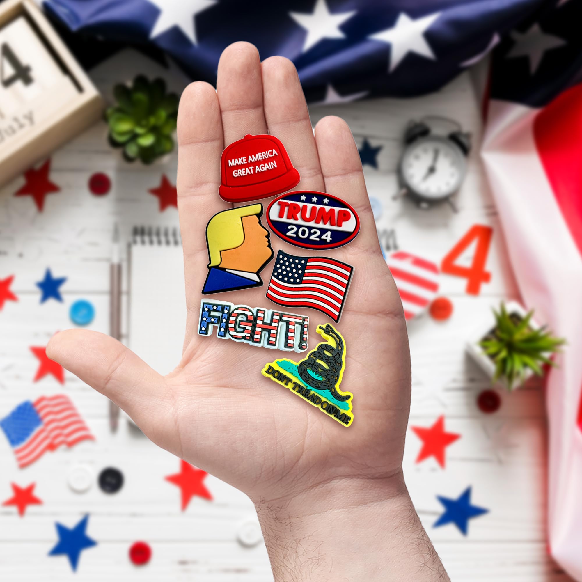 5-Piece Trump Charms for Crocs | Patriotic Shoe Decorations | Trump 2024 Merchandise | American Flag Accessories for Crocs Shoes | Perfect for Political Rallies, 4th of July & Patriotic Events