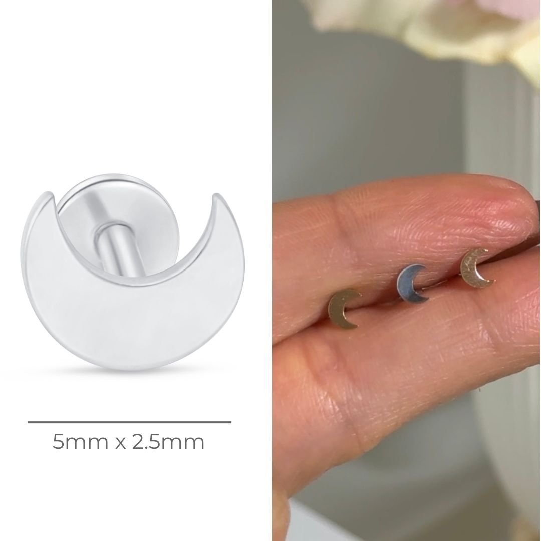 14K White Gold Crescent Moon Flat Back Stud Earrings - Minimalist Dainty Jewelry for Women, Perfect for Everyday Wear & Special Occasions