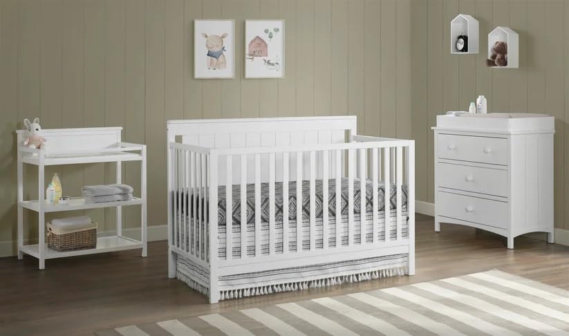 Oxford Baby Lazio 4-in-1 Convertible Baby Crib - Snow White, Greenguard Gold Certified, Safe Nursery Furniture for Newborn to Toddler | Perfect for Nursery, Daycare & Guest Room