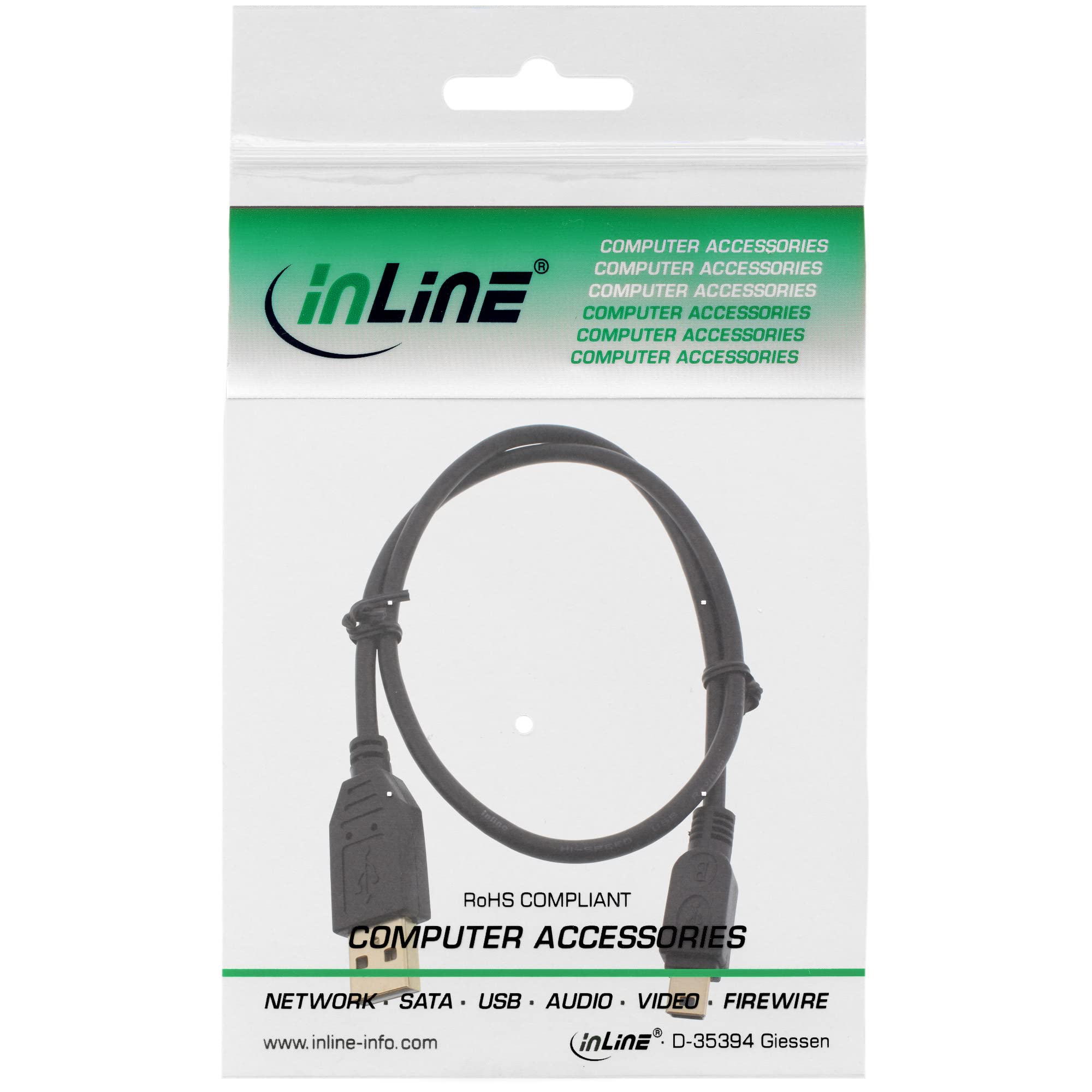 0.5m Black USB A to Mini-B Cable - High Speed Data Sync & Charging Cord for Cameras, MP3 Players & More - Gold Plated Connectors, Durable & Tangle-Free (0.5 Meter)