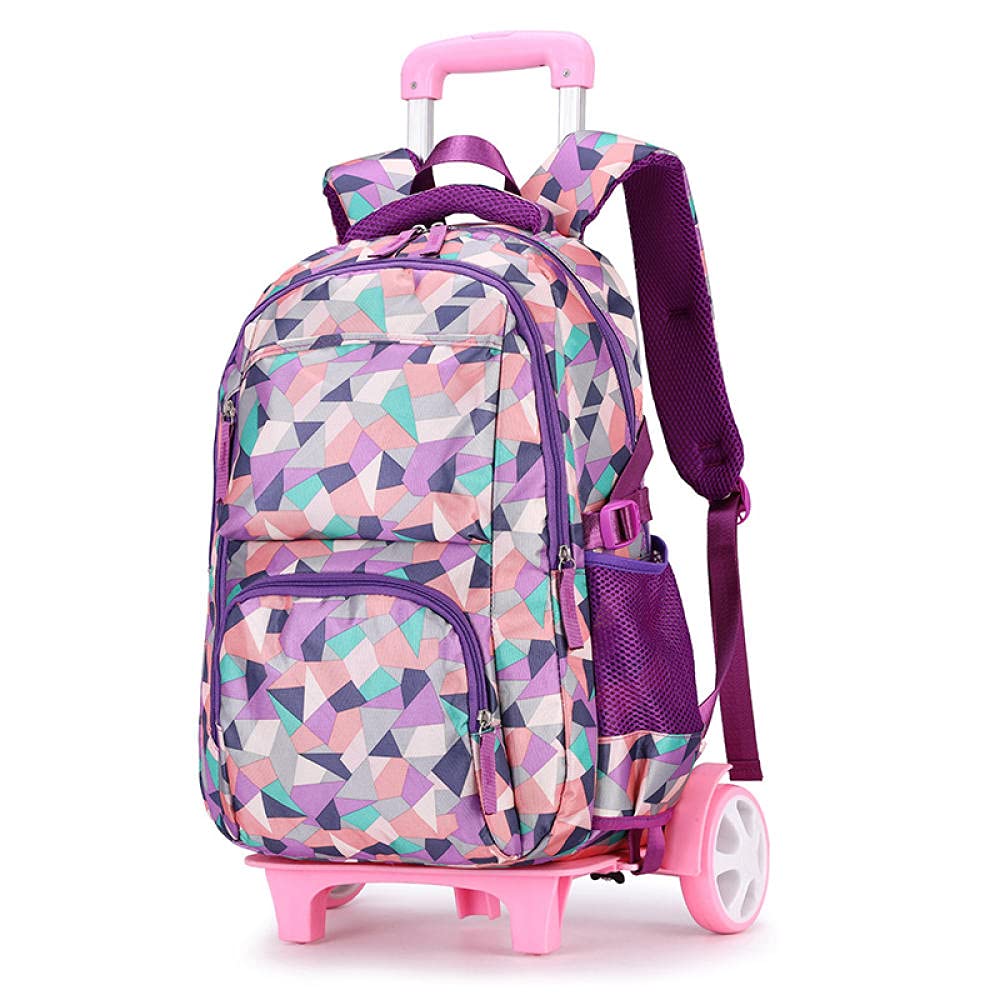 Boys Wheeled School Backpack with Lightweight Tie Rod, Ridge Reduction Design - Large Purple Cartoon Trolley Backpack for Kids | Perfect for School, Travel & Daily Commute