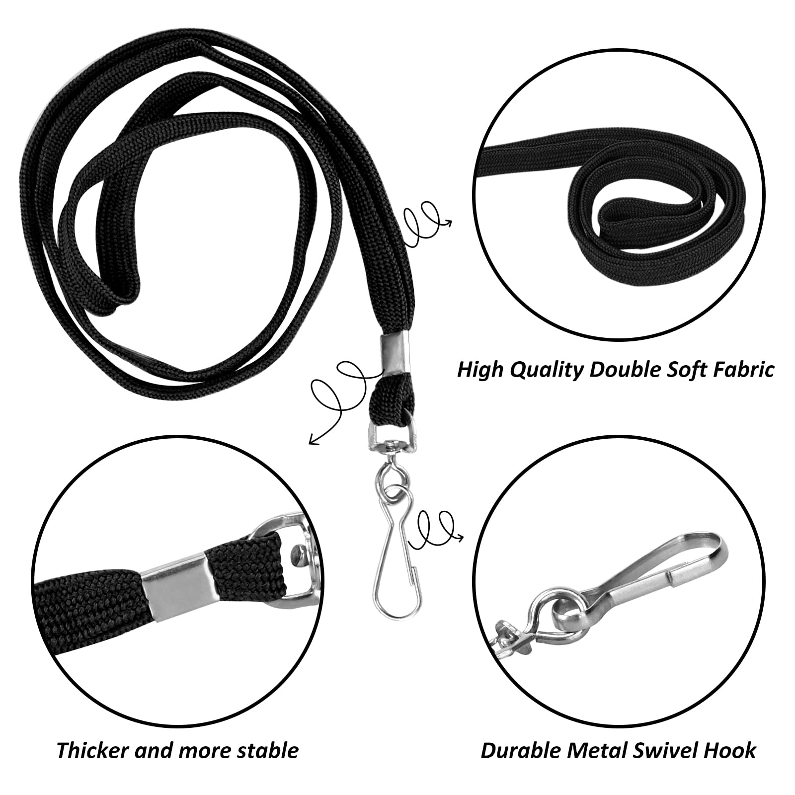 100Pcs Black ID Badge Lanyards with Swivel Hook - Durable & Comfortable for Office & Events