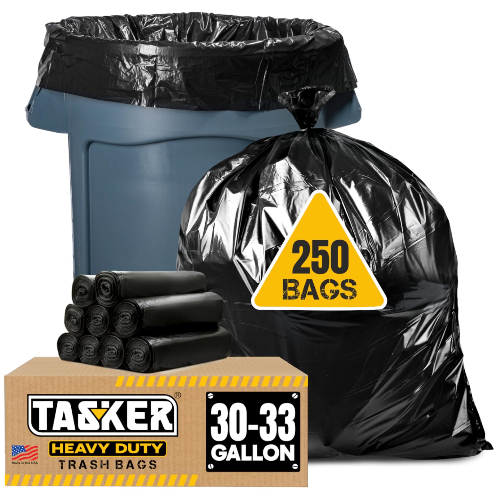 Heavy Duty 30-33 Gallon Trash Bags - MegaValue Pack of 250 Large Black Garbage Bags | High Density, Extra Strong & Leak Proof | Perfect for Kitchen, Office, Outdoor & Commercial Use