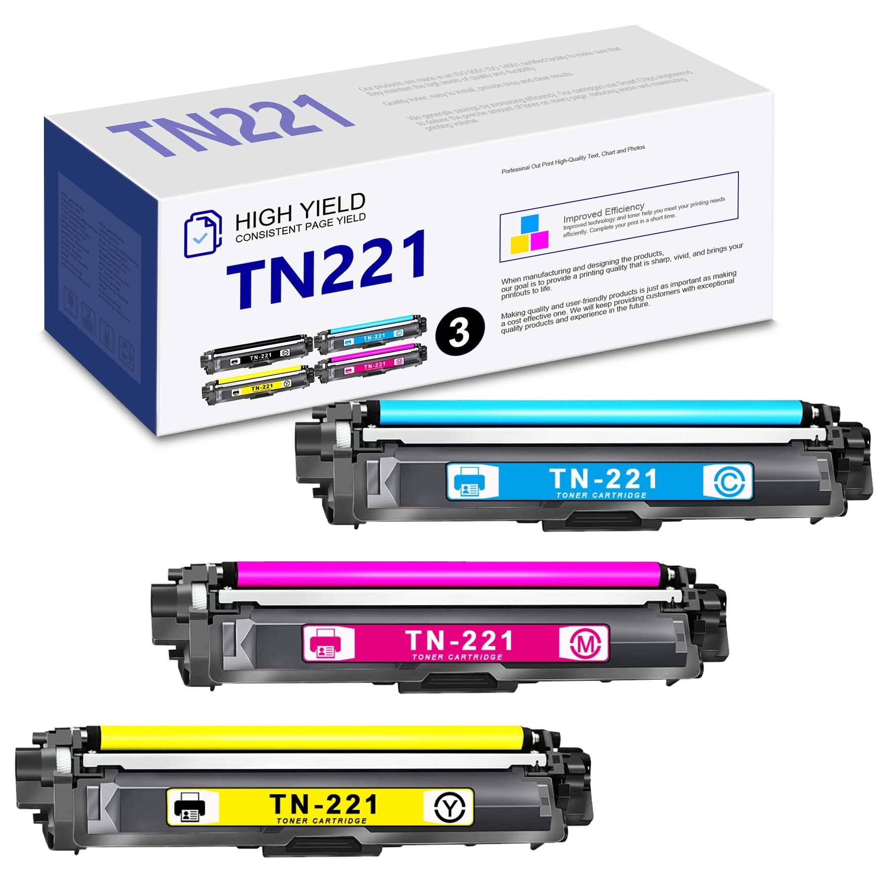 PALLADIUMTONER TN221C/M/Y Toner Cartridge (3-Pack) - Compatible with Brother Printers for Office & Home Use