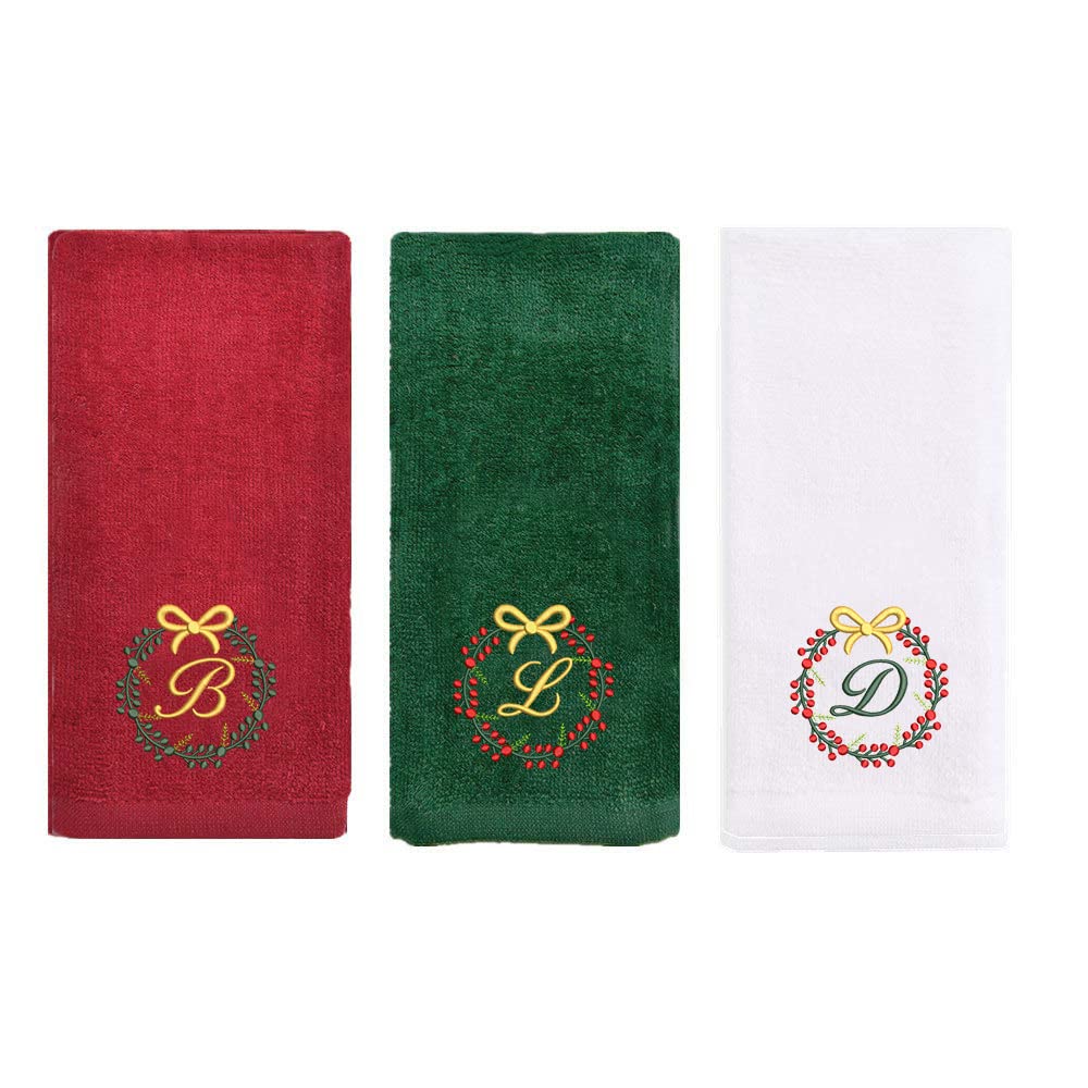 Personalized Embroidered Initial Hand Towel - 100% Cotton Christmas Bathroom Towel - Custom Monogrammed Finger Tip Towel for Gifts, Guest Bathroom Decor (Green, 1 Piece) - Perfect for Holiday Home Decor & Housewarming Presents