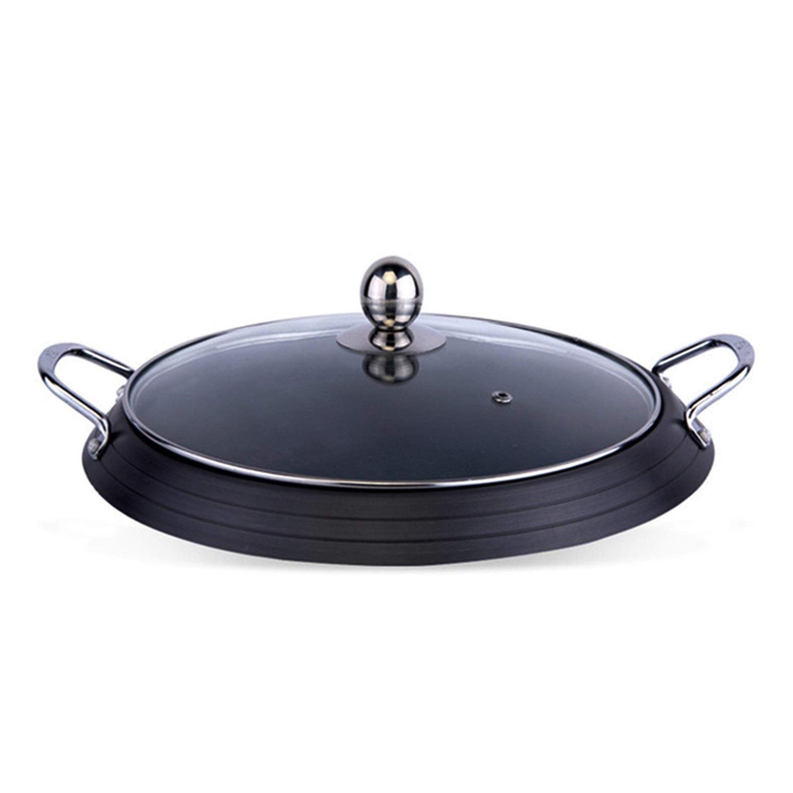 Non-Stick Aluminum Alloy Soup Broth Pan with Lid - 28cm Uncoated Healthy Frying Pan for Steak, Pancakes, Pizza & Tripe - Perfect for Home Cooking, Camping & Outdoor BBQ