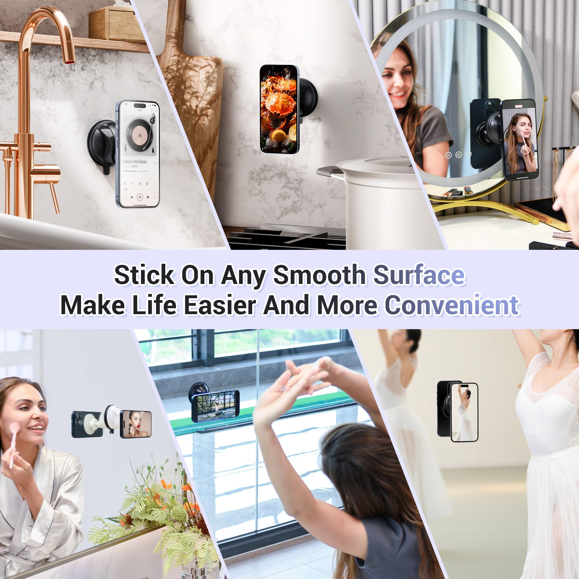 PROfezzion Magnetic Shower Mirror Phone Holder with Strong Suction Cup - Universal Rotating Stand for iPhone 16/15/14/13/12 & All Smartphones - Perfect for Bathroom, Kitchen, Makeup & Video Calls (White)