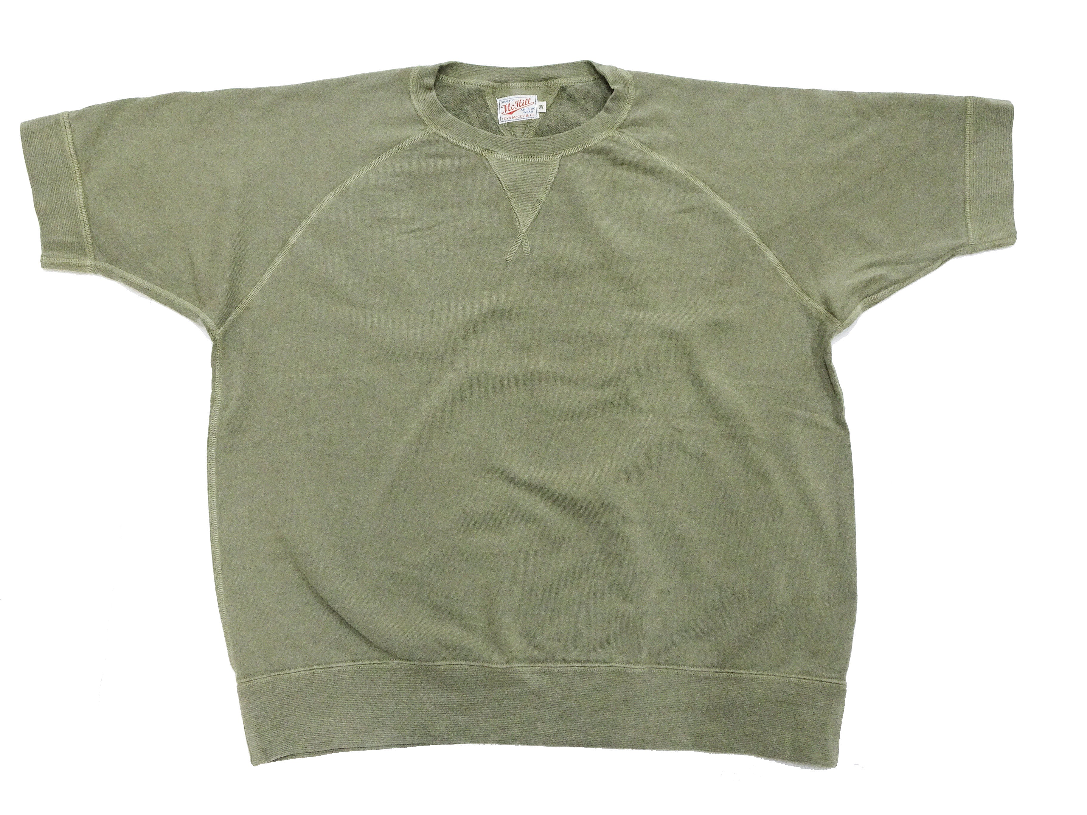 TOYS McCOY Men's Plain Short Sleeve Sweatshirt - Solid Color French Terry Shirt | Garment Dyed Casual Top | TMC2333-160 Faded Olive | Perfect for Everyday Wear & Street Style Outfits